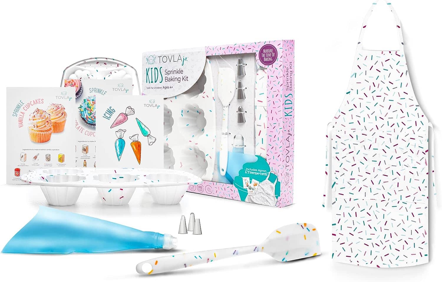 Tovla Jr - Kids Sprinkle Baking Set - Kid Baking Kit - Durable Kid Chef Set - Safe Kids Cooking Baking Supplies - White