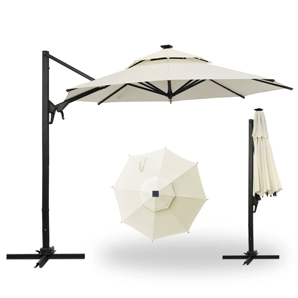 Left. Ainfox - Ainfox 10ft Cantilever Patio Umbrella without led lights - Beige.