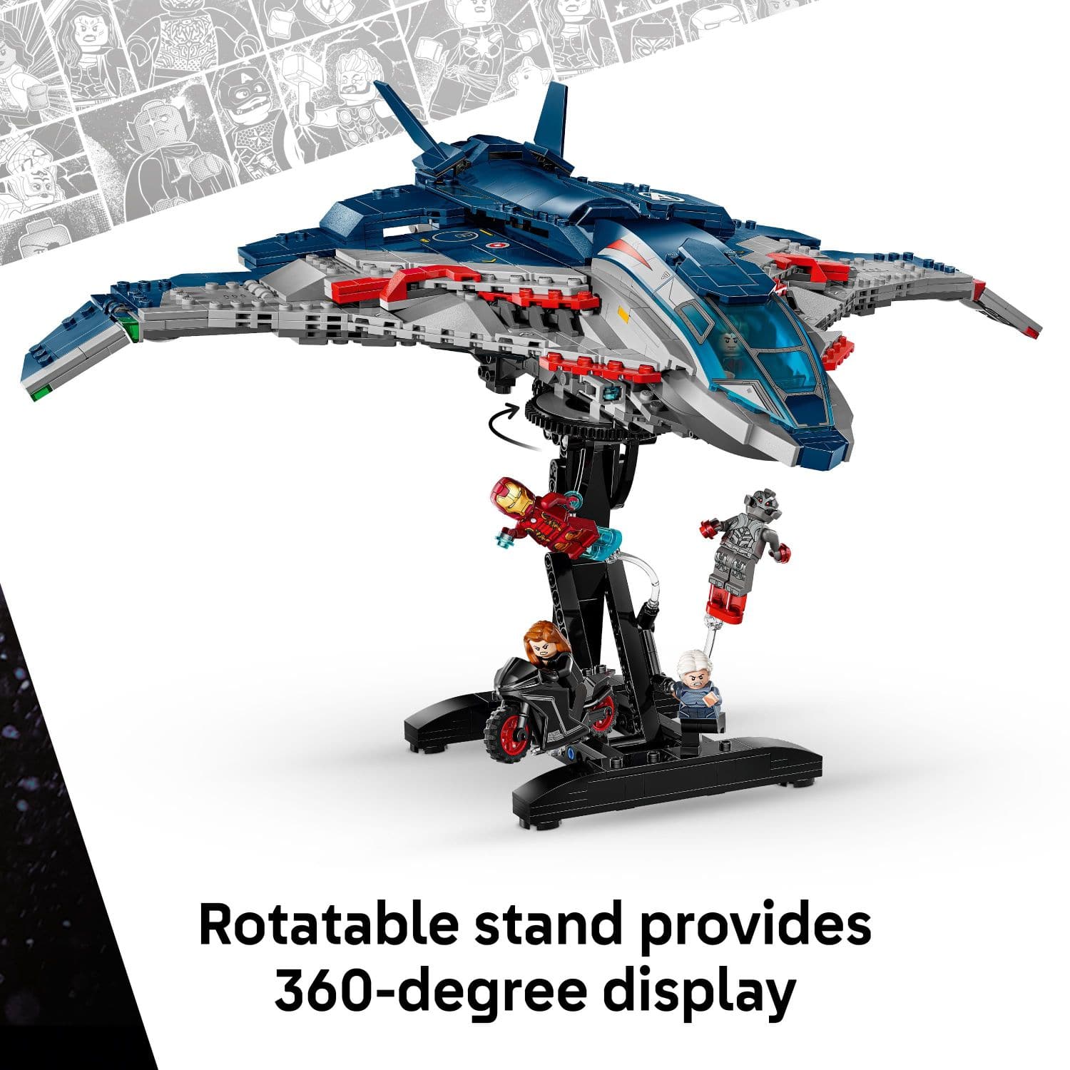 Rotatable stand provides 360-degree display.