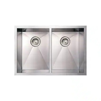 Front. Whitehaus - Noah's Collection Brushed Stainless Steel Commercial Double Bowl Undermount Sink - Silver.
