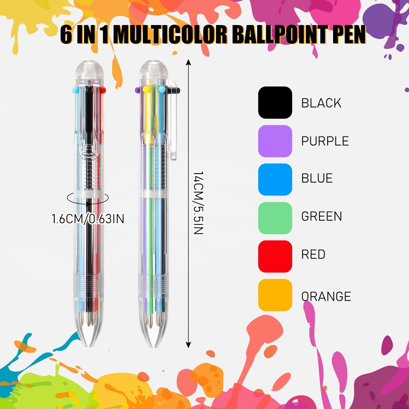 6 IN 1 MULTICOLOR BALLPOINT PEN

BLACK
PURPLE
BLUE
GREEN
RED
ORANGE

1.6CM/0.63IN
14CM/5.5IN