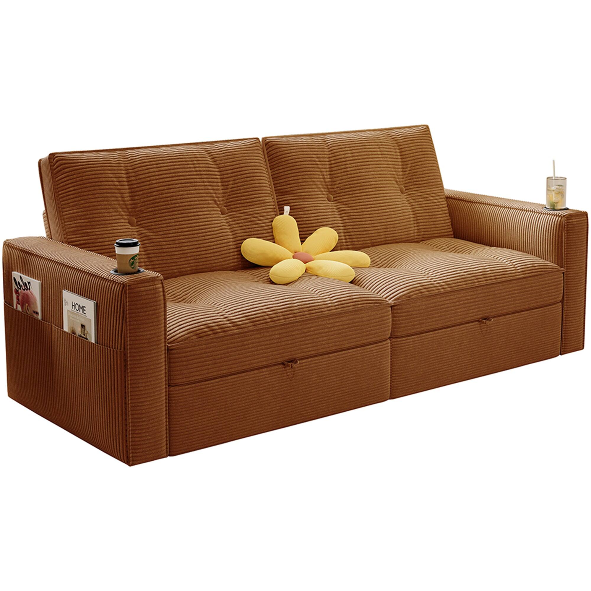 Boyel Living - SOMNUS 2 in 1 Convertible Sofa Bed Corduroy Steel Frame 600 lbs Load Capacity Small Space Orange - Orange