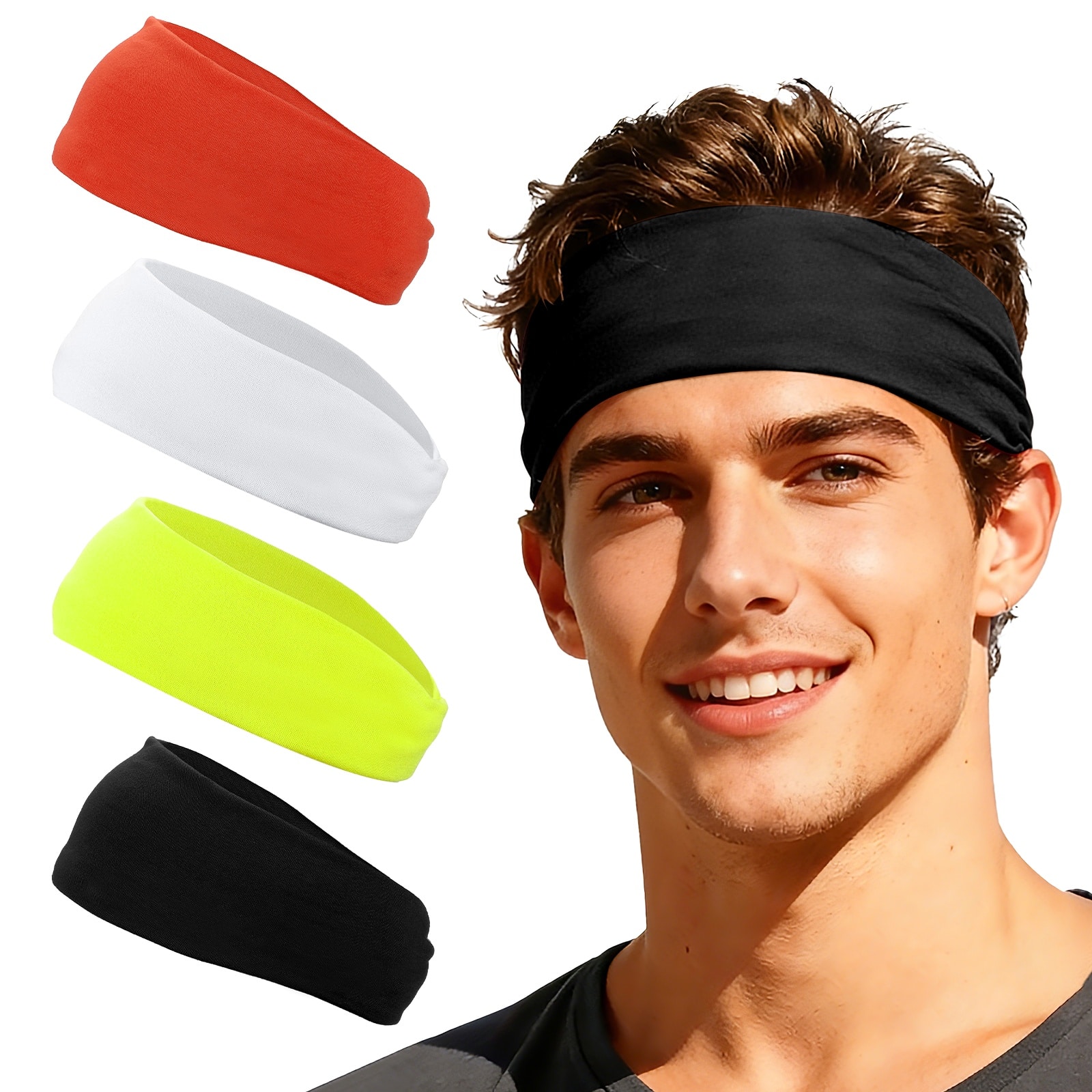 Unique Bargains - Sport Headbands for Men & Women, Stretchy Sweatband Absorbent Headbands, 4pcs - For Yoga/Sports/Running/Fitness/Cycling - Black/White/Red/Fluorescent Yellow price history on PriceWatchPro