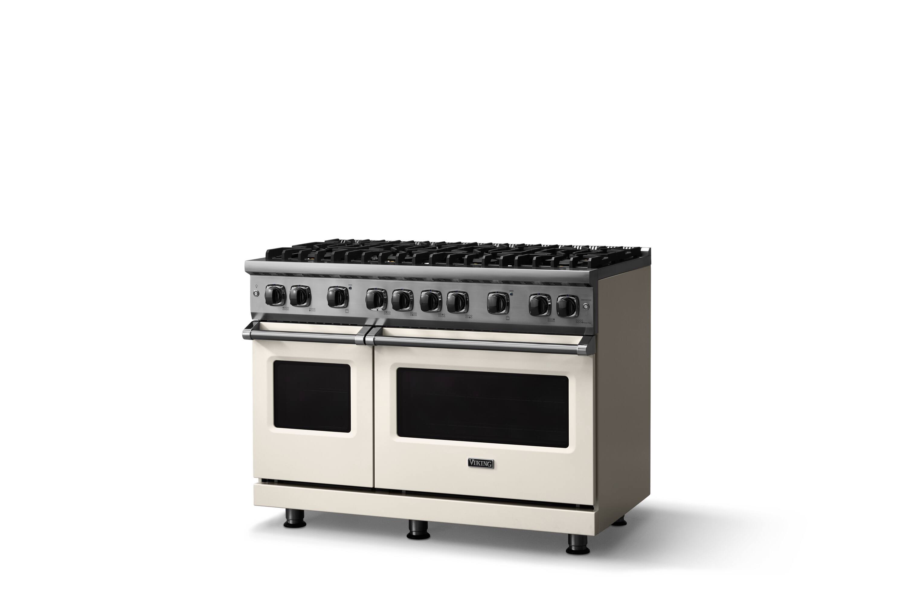 Angle. Viking - 6.1 Cu. Ft. Professional 5 Series Freestanding Double Oven Liquid Propane Gas Convection 8 Burner Range - Pure White.