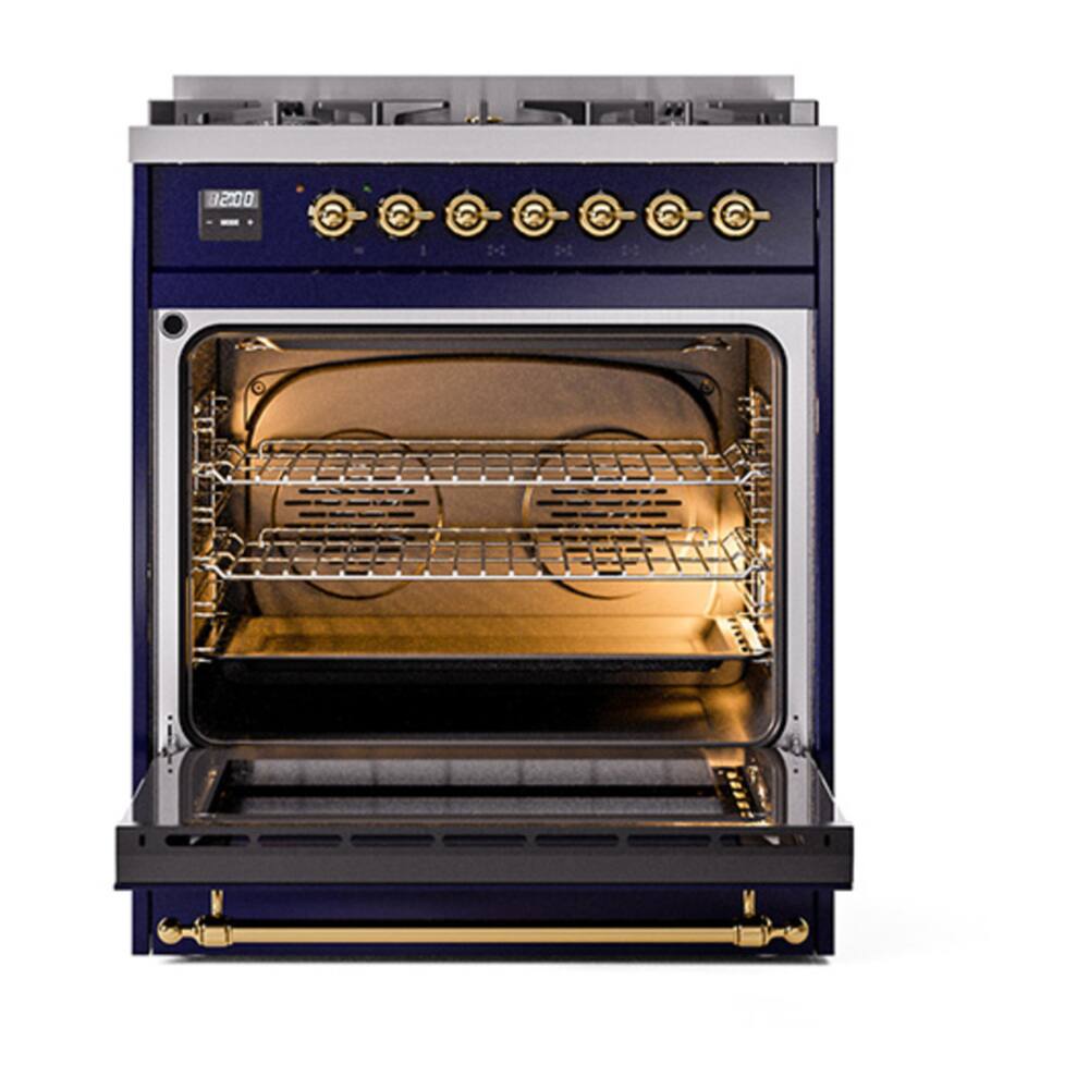 Alt View 5. ILVE - ILVE Nostalgie II Series 30 in. Dual Fuel Range with 5 Sealed Burners (Liquid Propane, Brass Trim) - Midnight Blue.