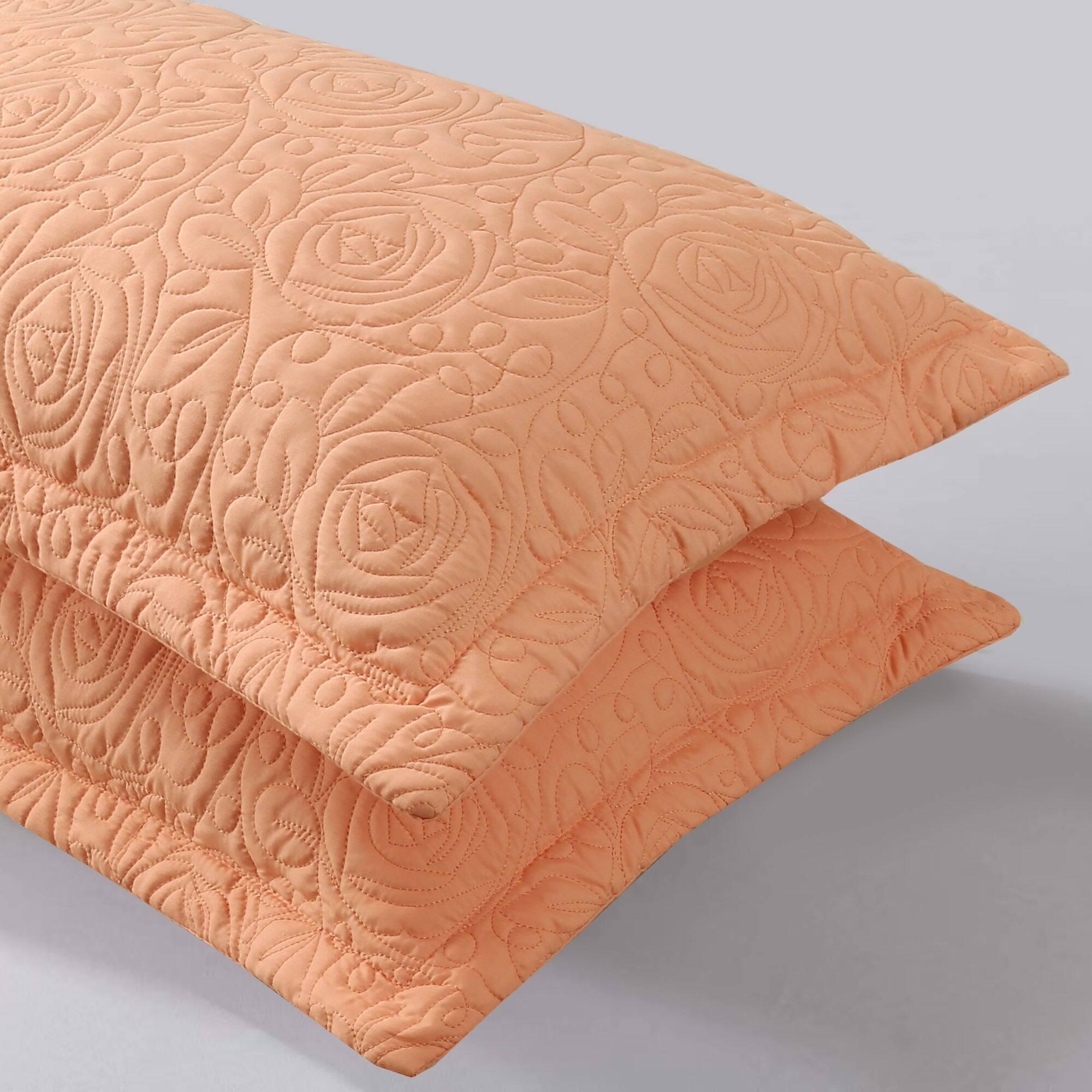 Angle. MarCielo - 2-Pack Embroidered Solid Color Pillow Shams Polyester - Peach Fuzz.