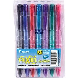 Pilot - FriXion Ball Clicker Erasable Gel Pens, Extra Fine Point, 7/Pack - Assorted Ink