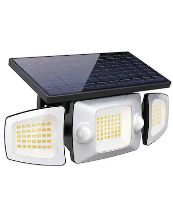 Front. Adewalk - 270 Degree 3 Head Solar Flood Light IP67 Waterproof Motion Sensor Remote Security Light for Garage Yard - White.