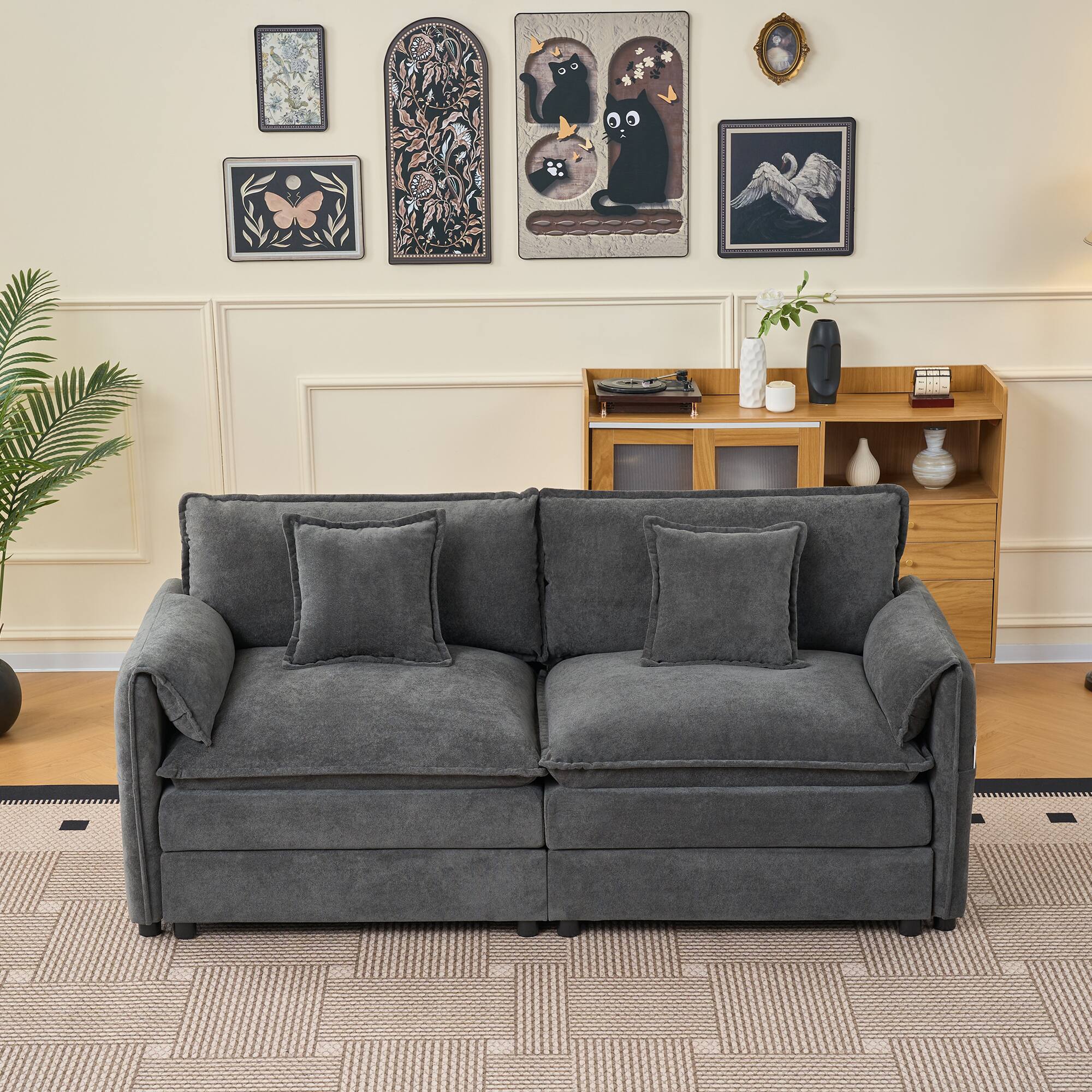 Left. Anysun - Oversized Chenille 2-Seat Loveseat - Modern Deep-Seat Cloud Couch for Living Room, Bedroom, Office, DIY Modular - Gray.