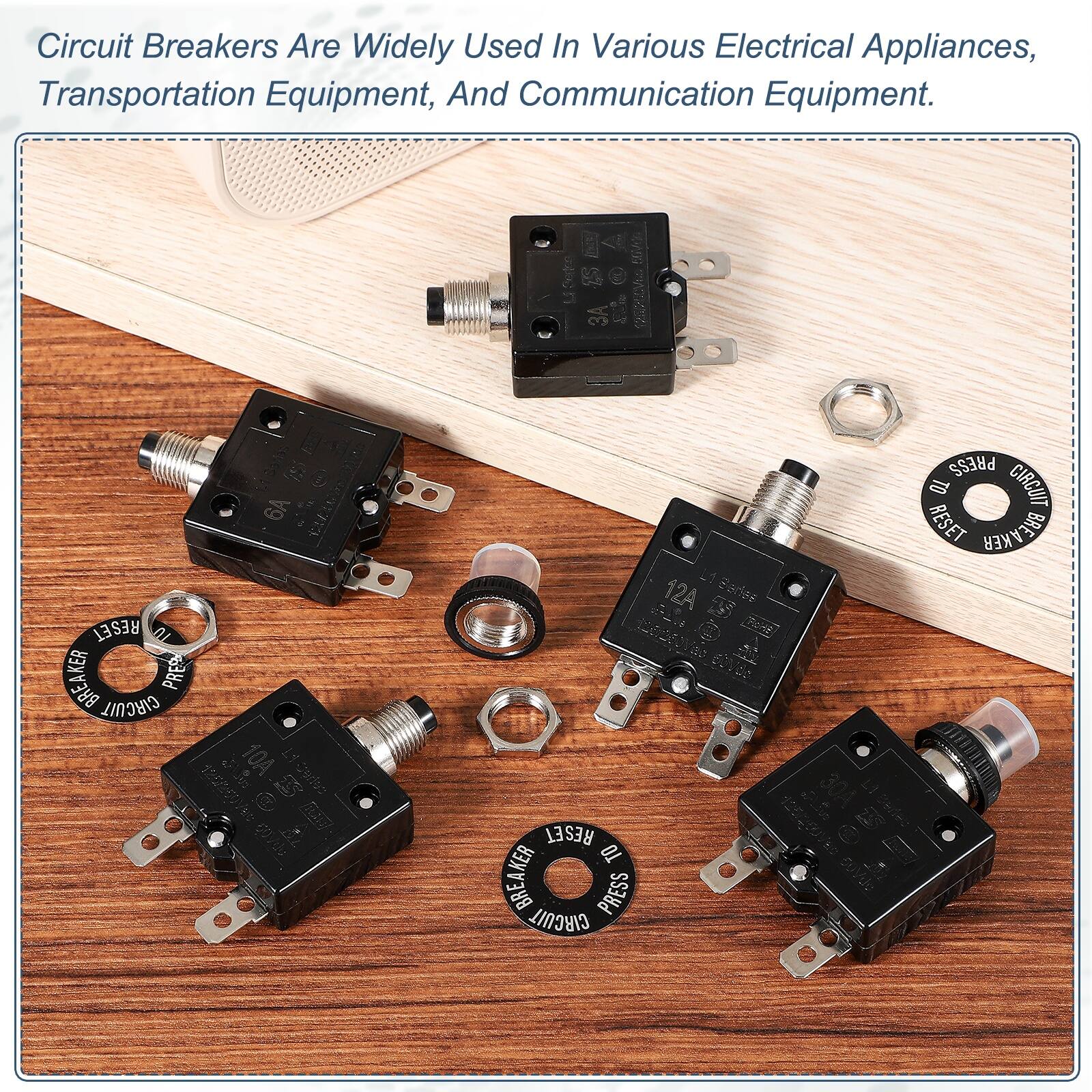 Circuit Breakers Are Widely Used In Various Electrical Appliances, Transportation Equipment, And Communication Equipment.  
6A B g RESET OL BREAKER PRE CIRCUIT 10A L1 195 - Seduc 1hge a AFy 207d 20 T7 L1 12A Barles Save PoHE  
notingtoascribe 60d0 RESET TO BREAKER PRESS SuVde CIRCUIT PRESS TO CIRCUIT RESET BREAKER