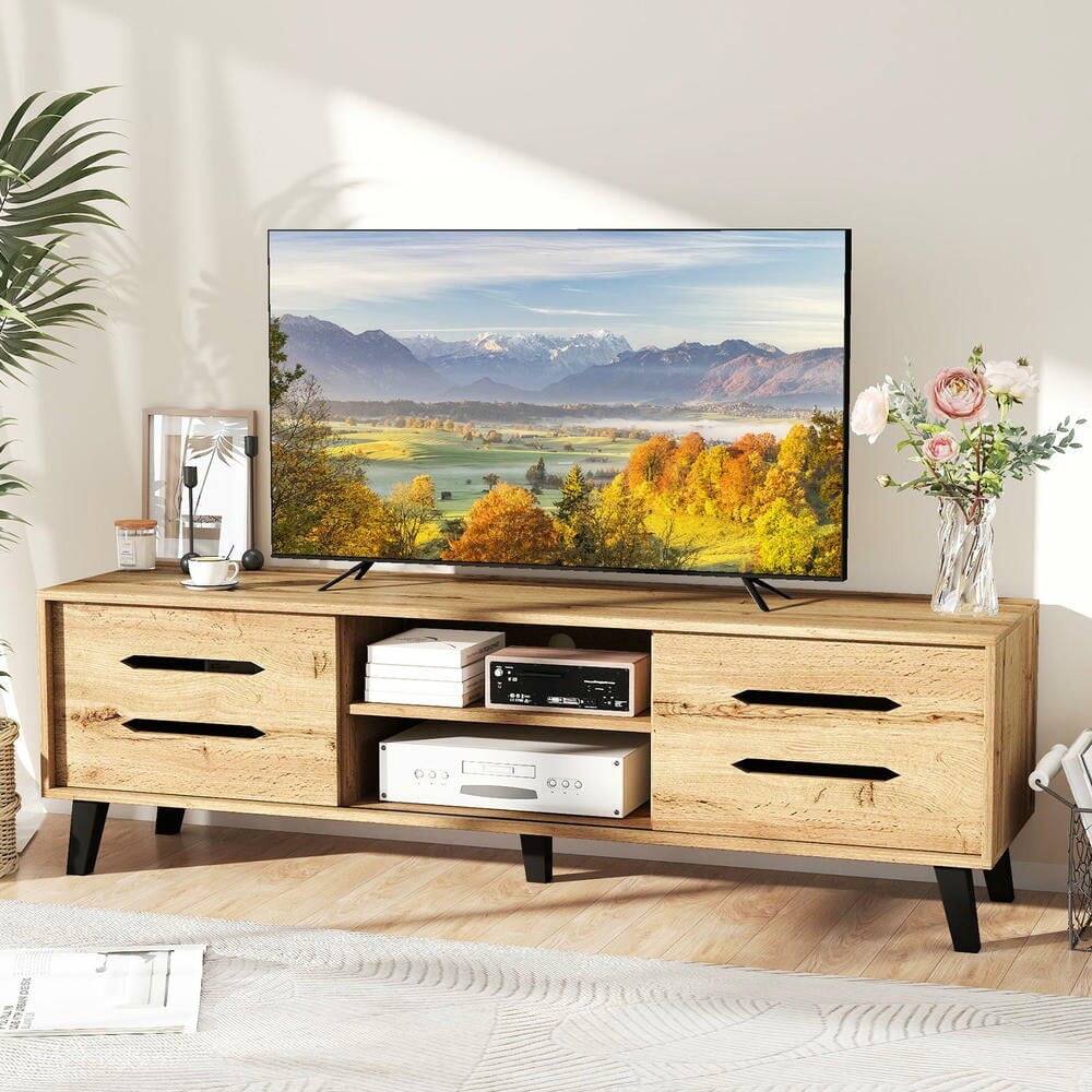 Alt View 4. Kadyn - Mid-Century TV Stand for 65-Inch TVs with Sliding Doors, Natural Finish - Brown.