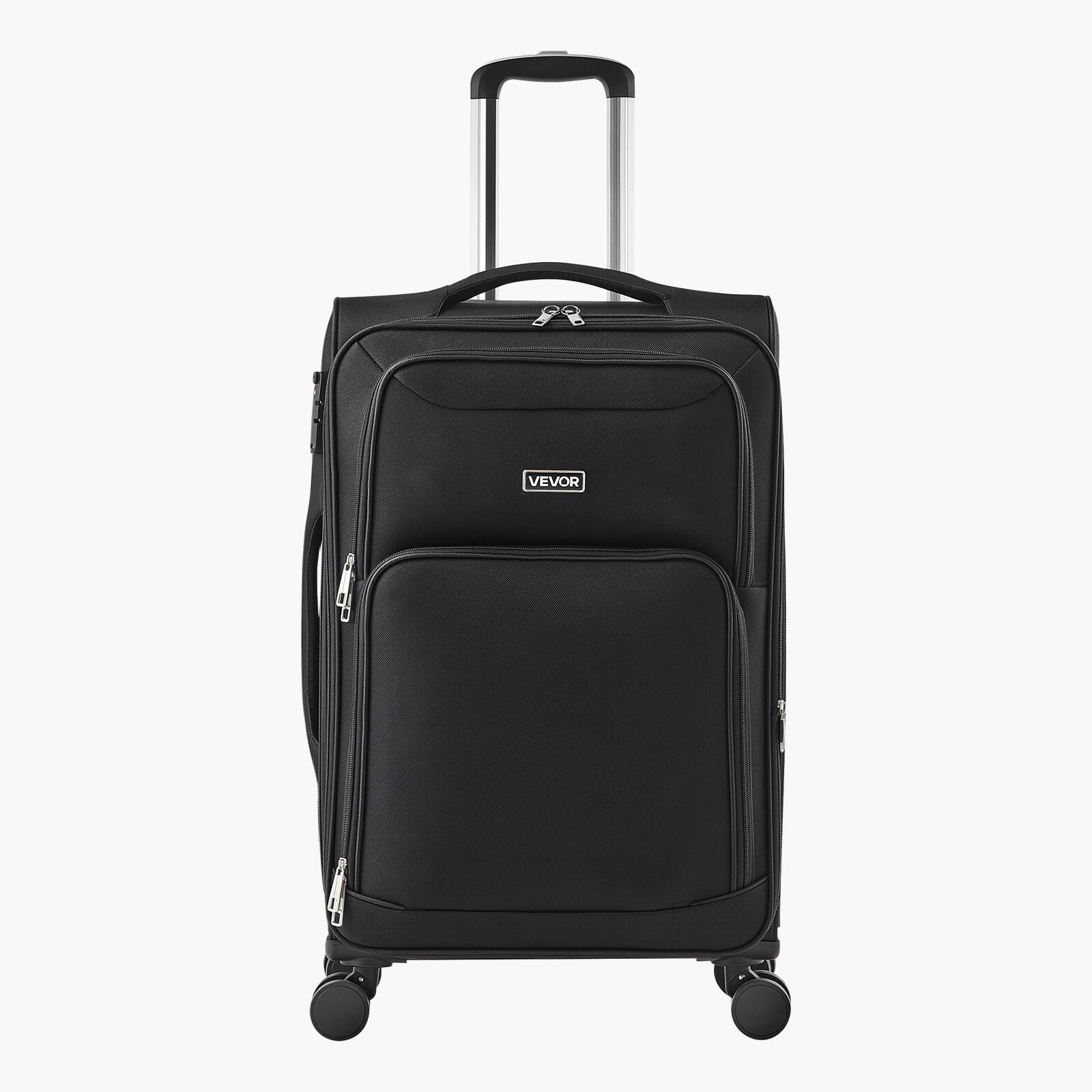 Alt View 5. VEVOR - Softside Expandable Luggage with Spinner Wheels, 24-Inch Softside Checked Medium Luggage - Black.