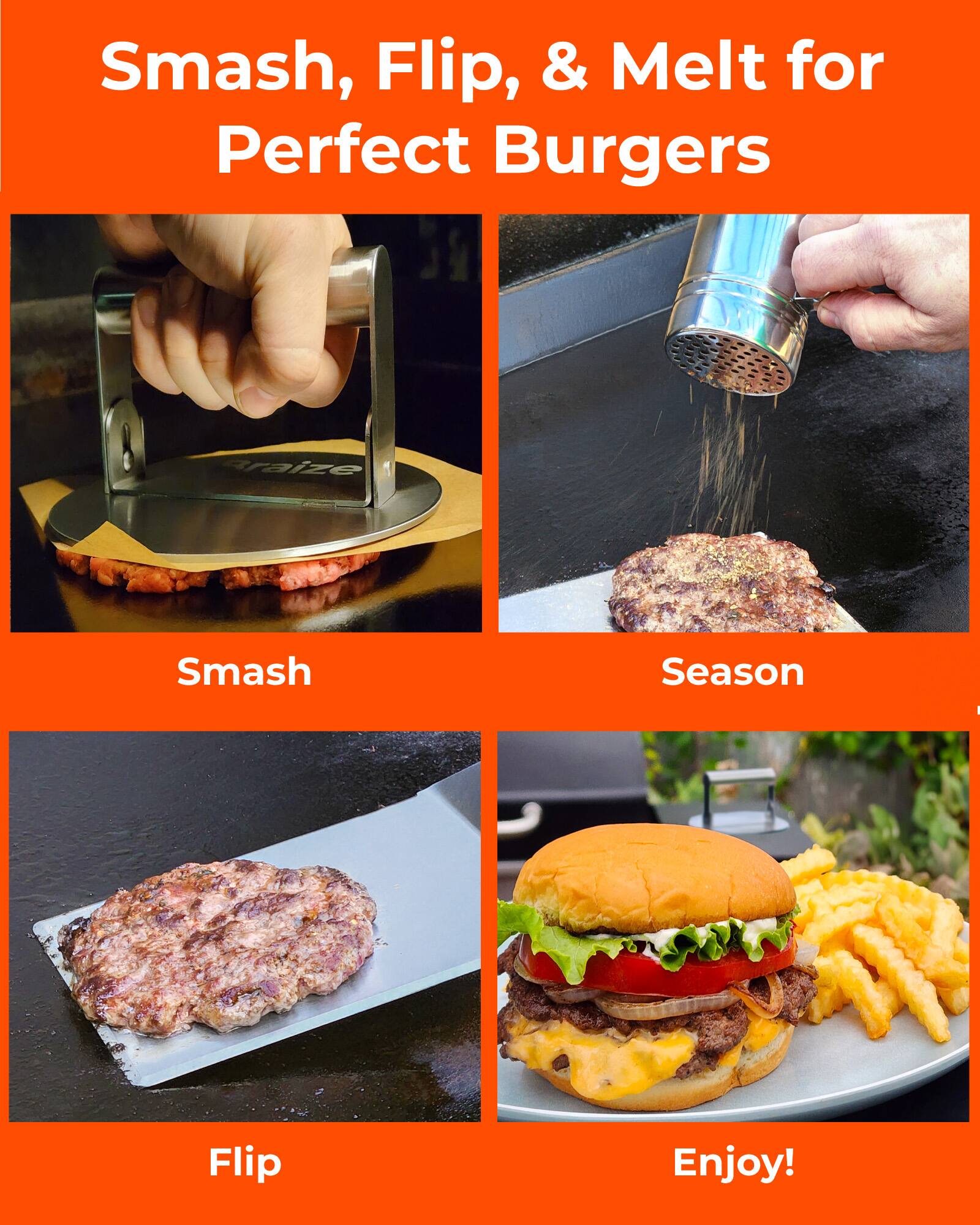 Smash, Flip, & Melt for Perfect Burgers

Smash
Season
Flip
Enjoy!