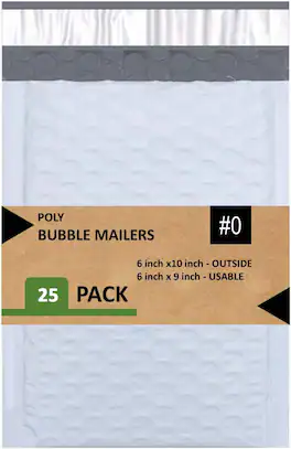 Link - Size #0 6"x10" Poly Bubble Mailer Self-Sealing Waterproof Shipping Envelopes Pack Of 25 - White