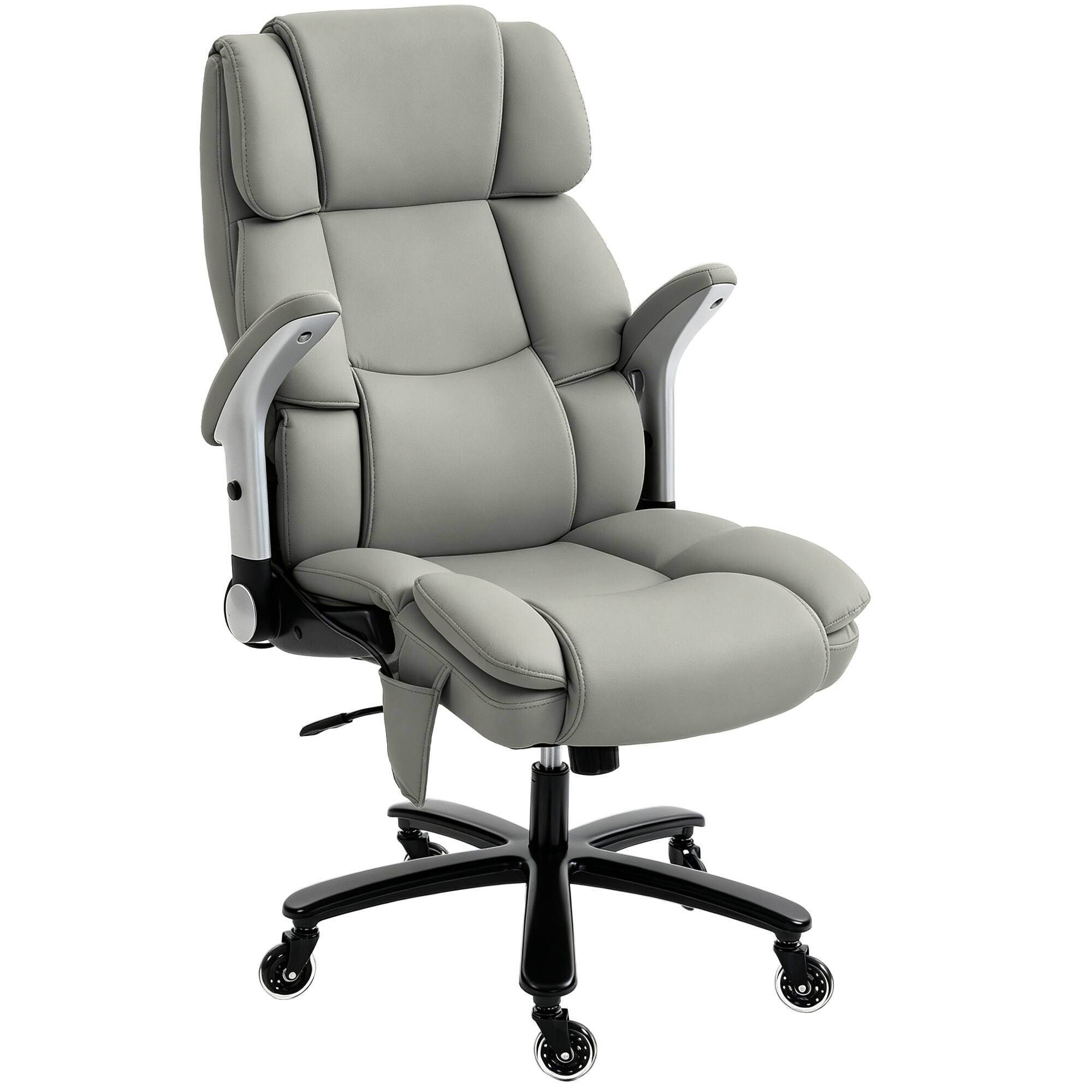 Front. Homcom - Office Chair with Inflatable Adjustable Lumbar Support, 400 Lbs Heavy Duty High Back Desk Chair - Light Gray.