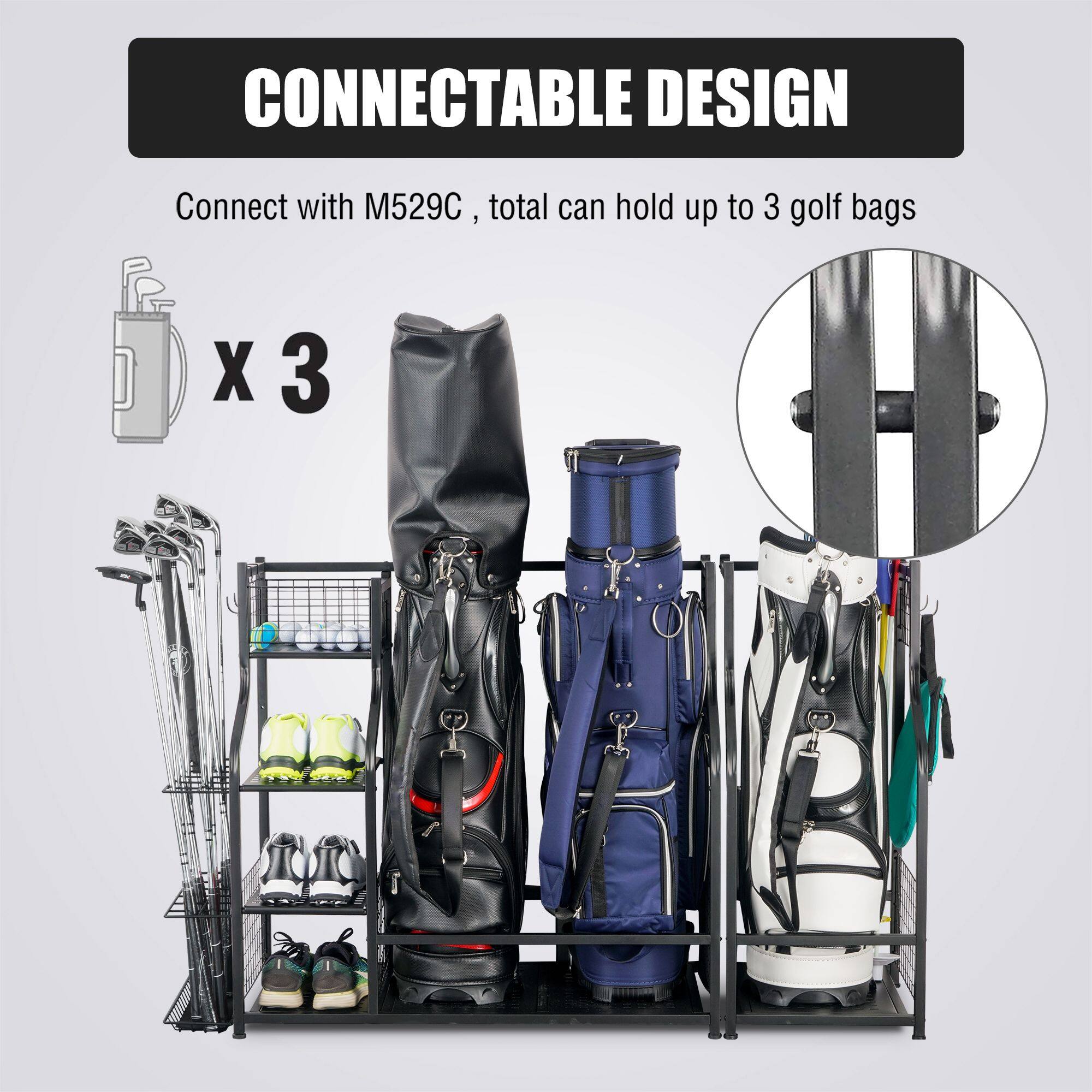 CONNECTABLE DESIGN  
Connect with M529C, total can hold up to 3 golf bags  
x 3