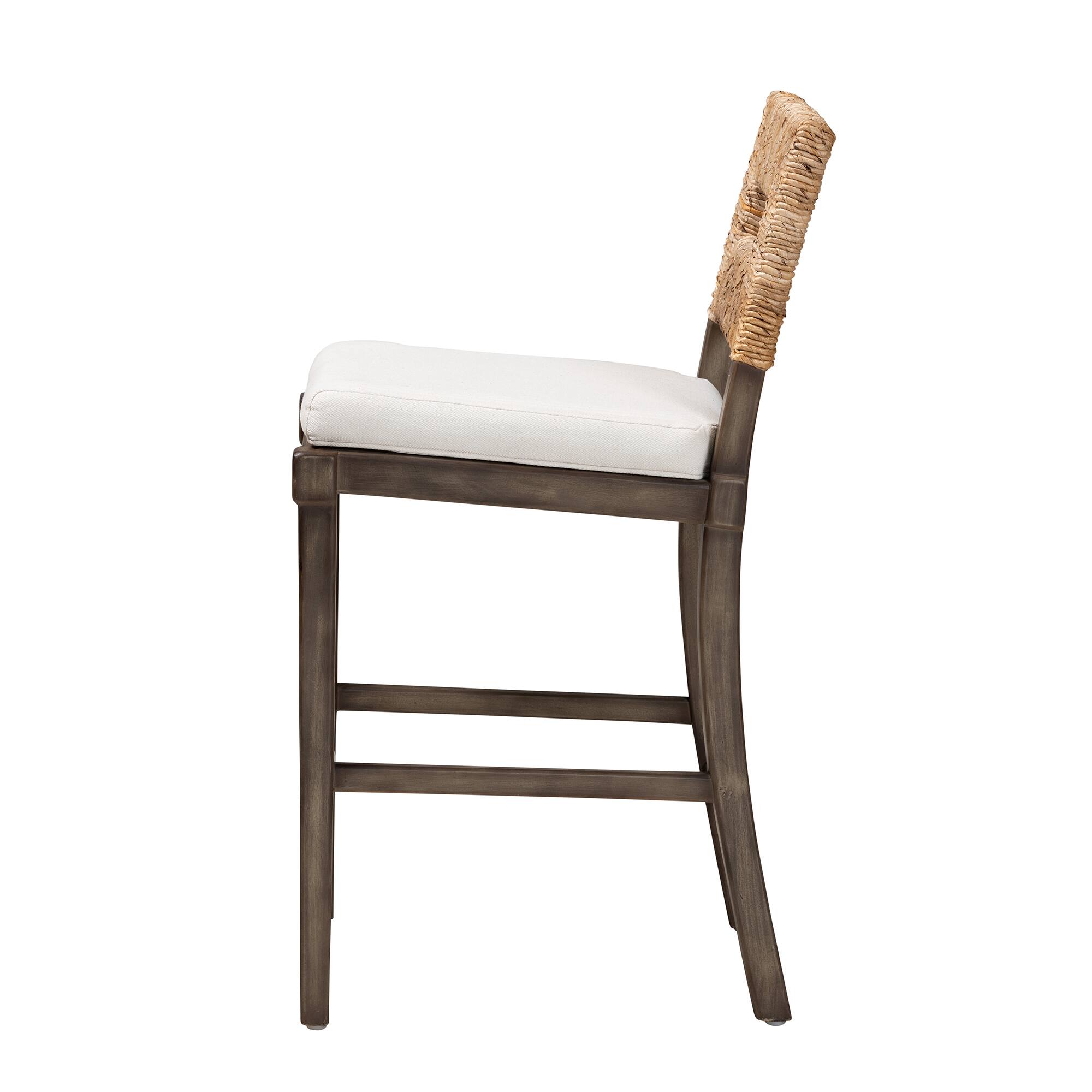 Left. bali & pari - Porsha Modern Bohemian Finished Mahogany Wood and Natural Rattan Counter Stool - Dark Brown/Natural Brown/White.