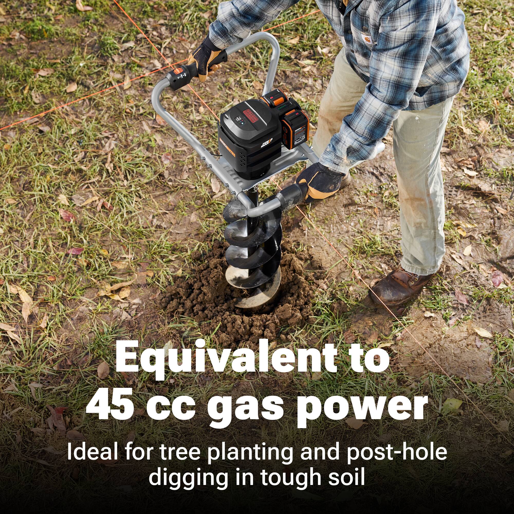 Equivalent to 45 cc gas power  
Ideal for tree planting and post-hole digging in tough soil