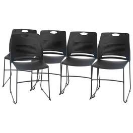 Emma + Oliver - Heavy Duty 660 lb. Capacity Plastic Stack Chair with Steel Sled Base Frame - Black