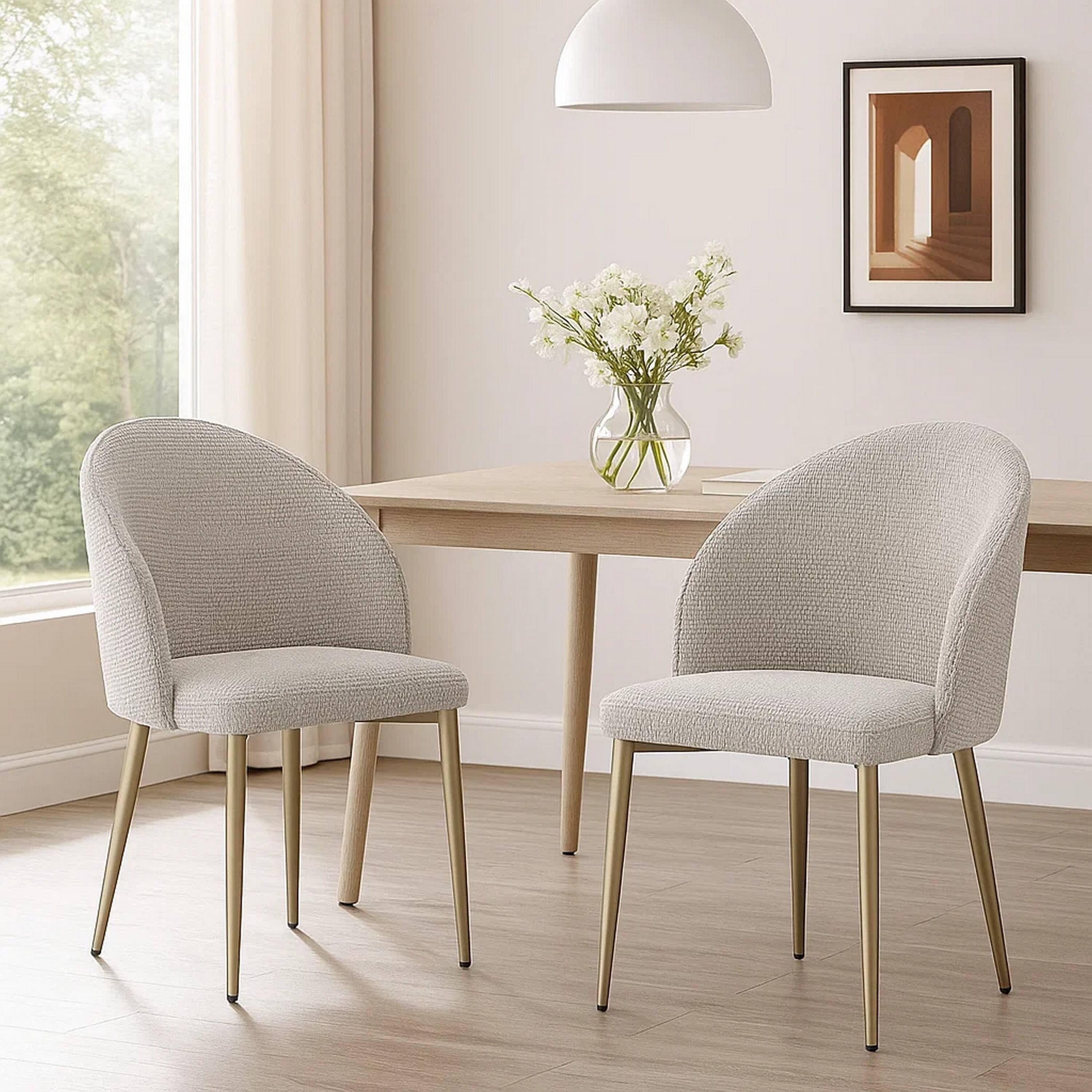 Alt View 6. Manhattan Lane - Geru Dining Side Chair Set of 2, Plush Padded Curved Back - Light Gray, Gold.