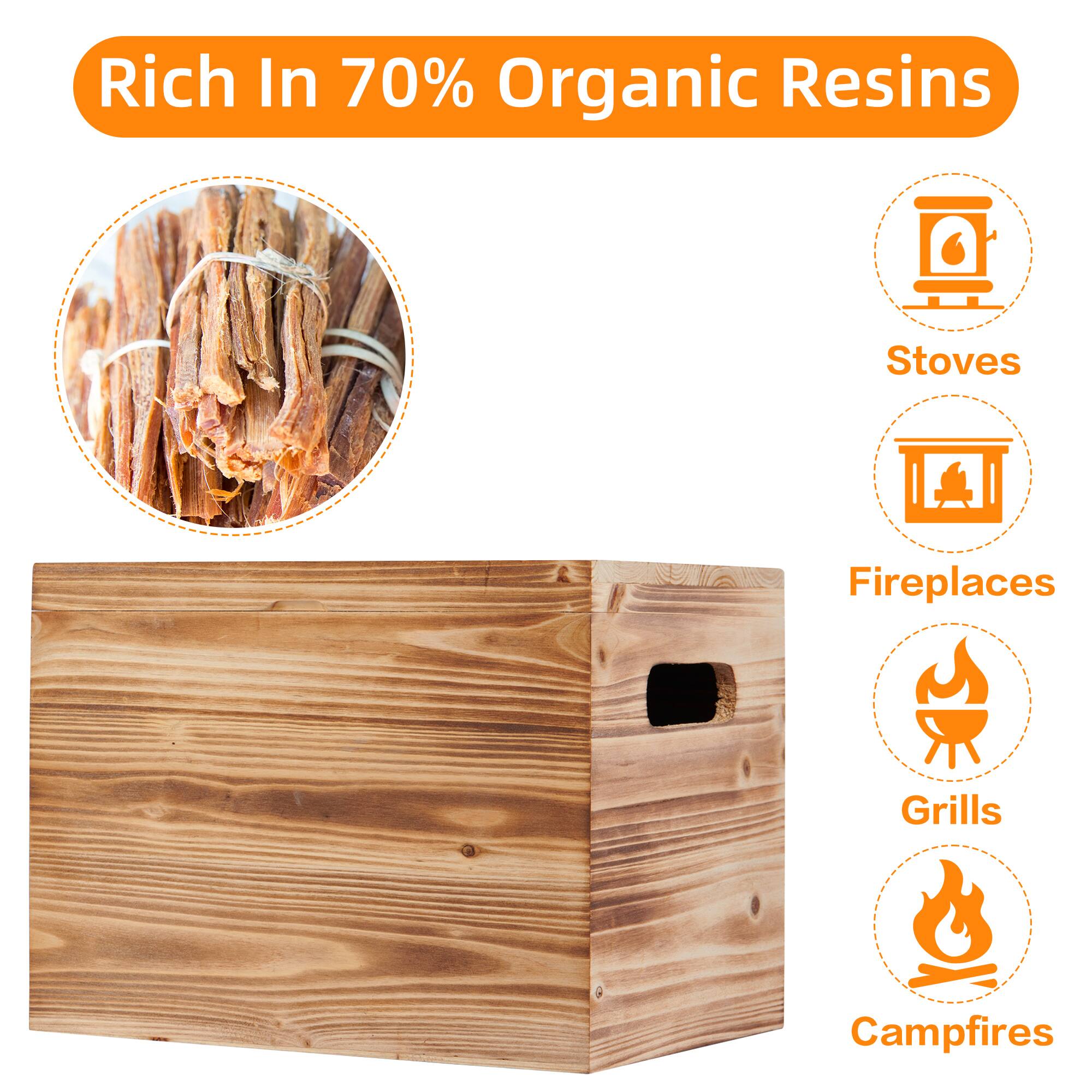 Rich In 70% Organic Resins

- Stoves
- Fireplaces
- Grills
- Campfires