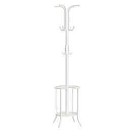 SlickBlue - Durable Heavy Duty Metal Coat Rack with Built-In Umbrella Holder - White