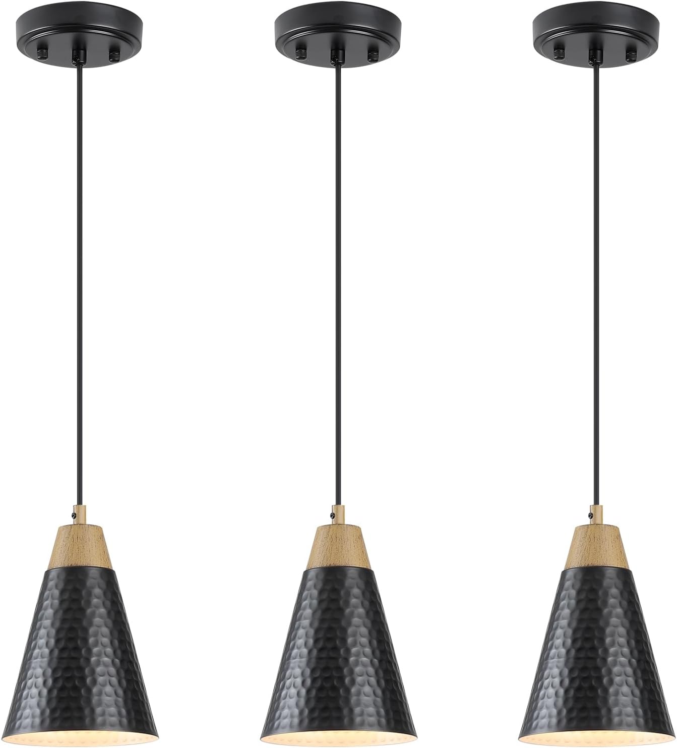Front. FINEAK - Modern Farmhouse Pendant Lights 3-Pack for Kitchen Island & Dining Room.