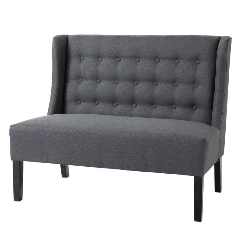 Hivvago - Scandinavian 2 Seater Button Tufted Loveseat Wooden Legs Gray Linen - Gray
