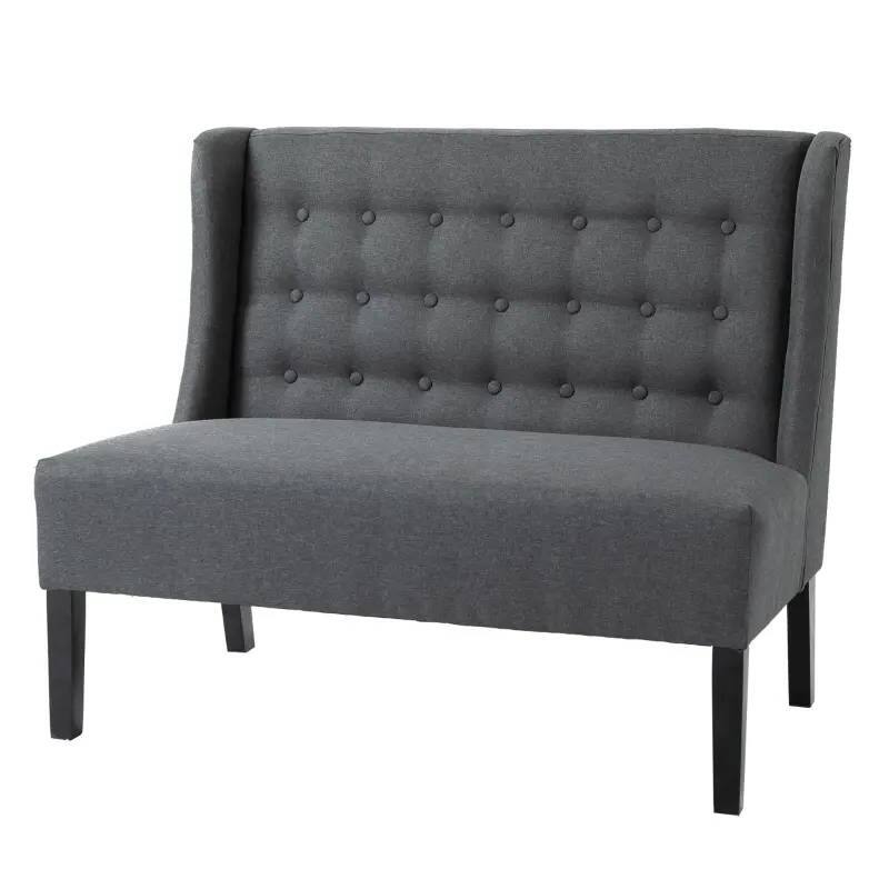 Front. Hivvago - Scandinavian 2 Seater Button Tufted Loveseat Wooden Legs Gray Linen - Gray.