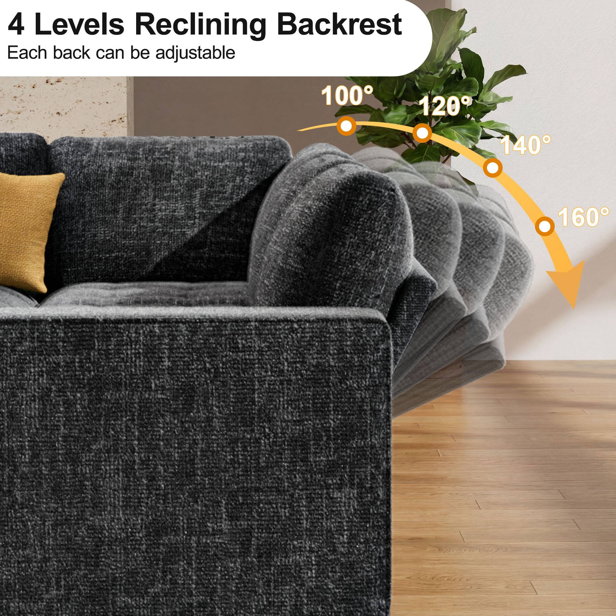 4 Levels Reclining Backrest  
Each back can be adjustable  

100°  
120°  
140°  
160°