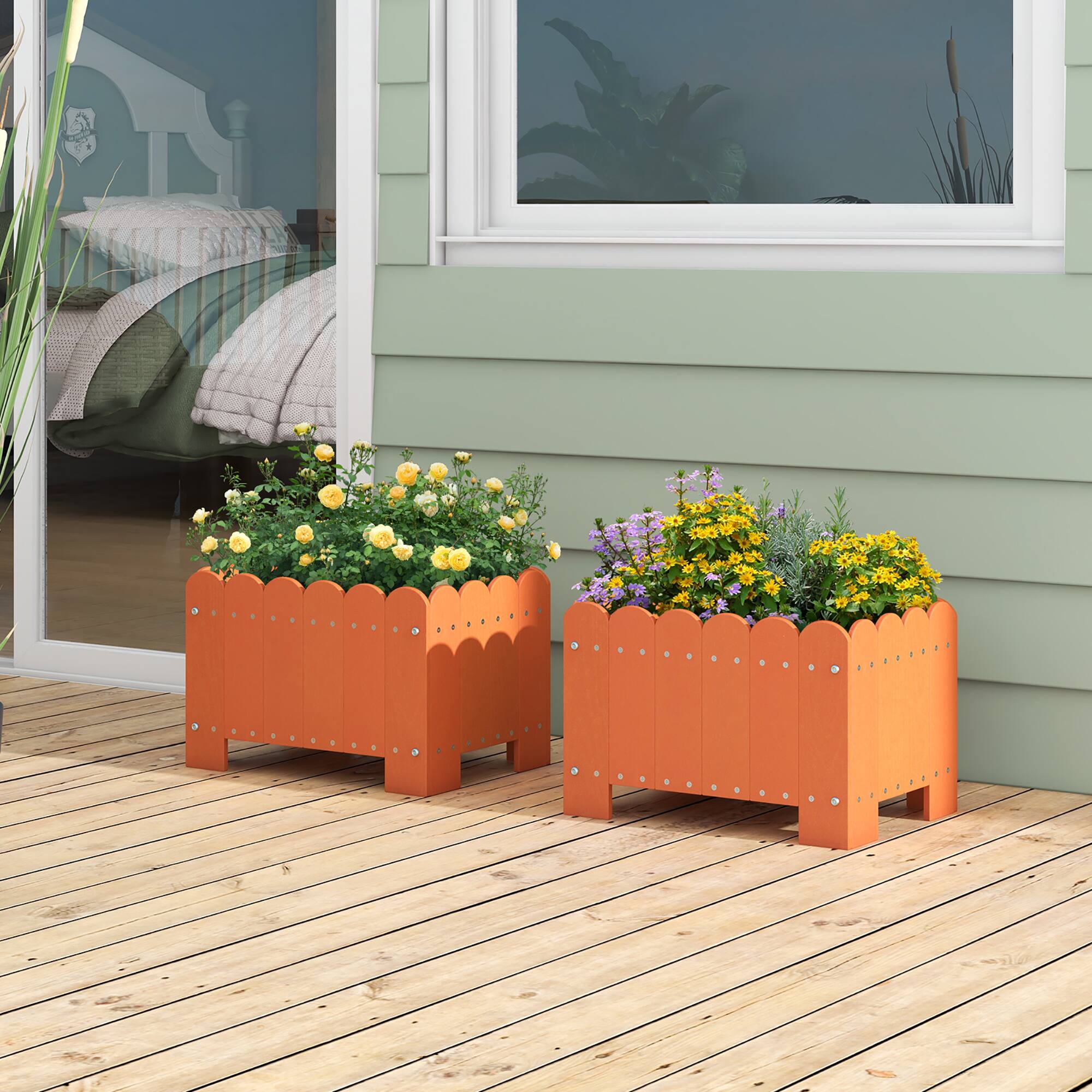 Alt View 1. Gymax - Gymax 2 Pack Rectangular Planter Box Weather-resistant HDPE Flower Pot w/ Drainage Gaps Orange - Orange.