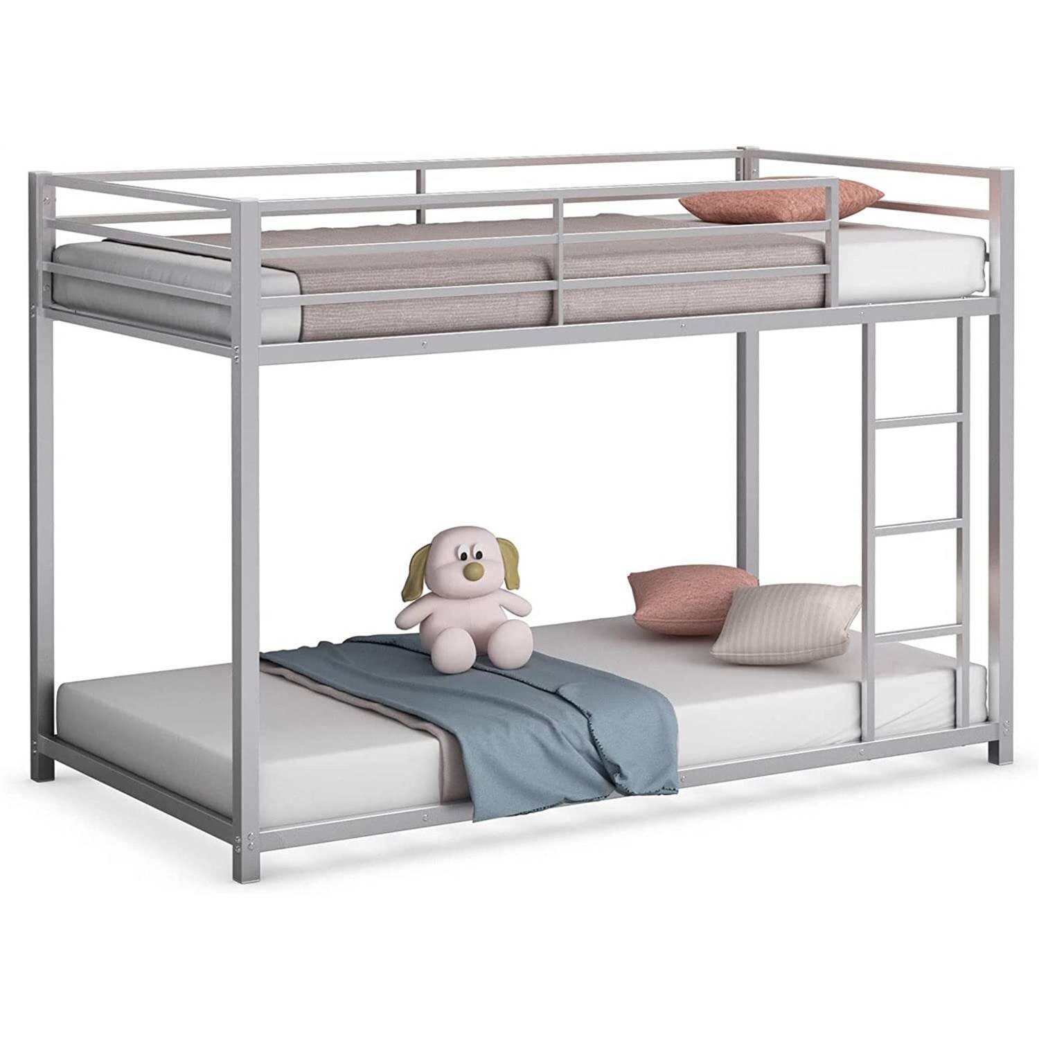 Hivvago - Twin over Twin Low Profile Modern Bunk Bed - Silver