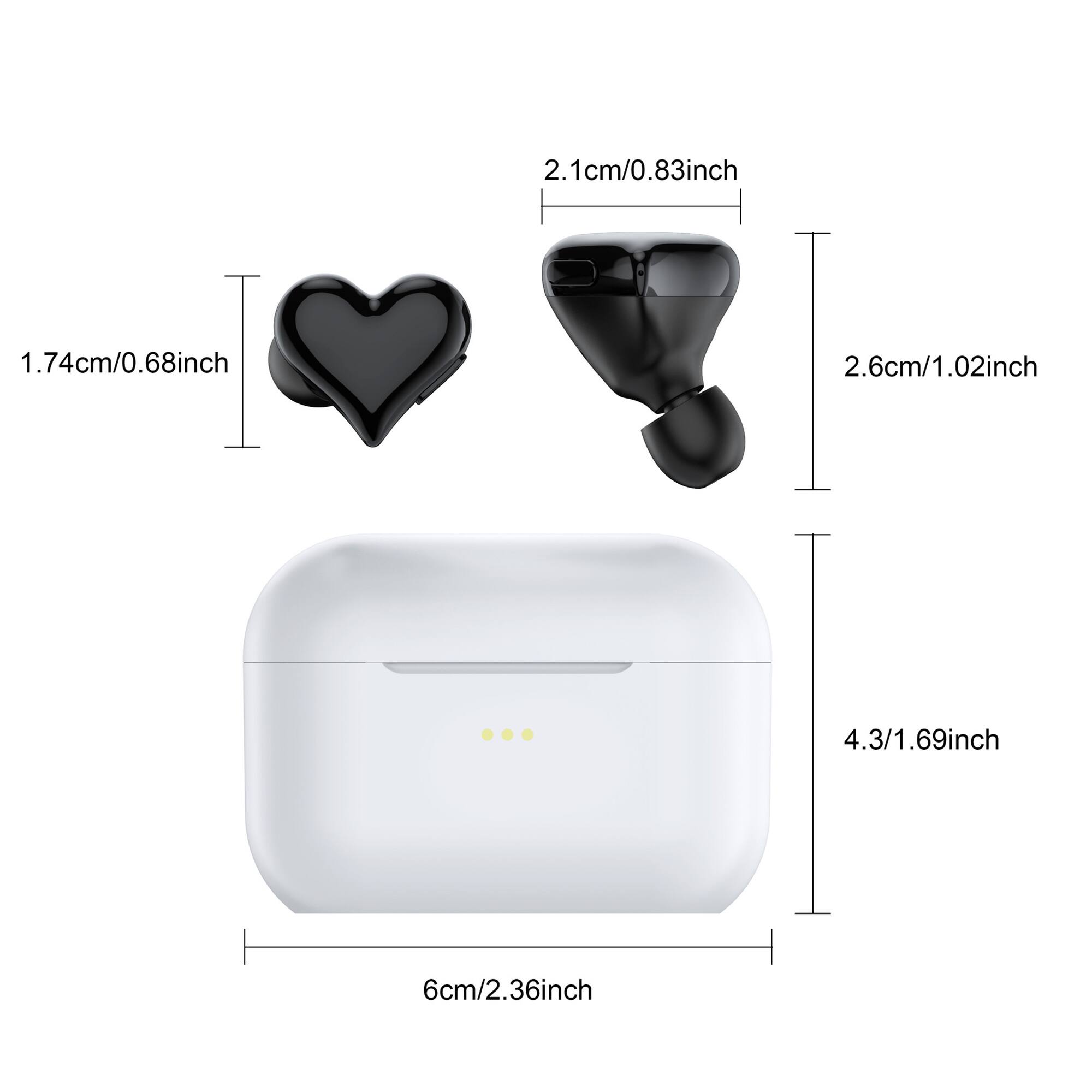 1.74cm/0.68inch  
2.1cm/0.83inch  
2.6cm/1.02inch  
4.3cm/1.69inch  
6cm/2.36inch