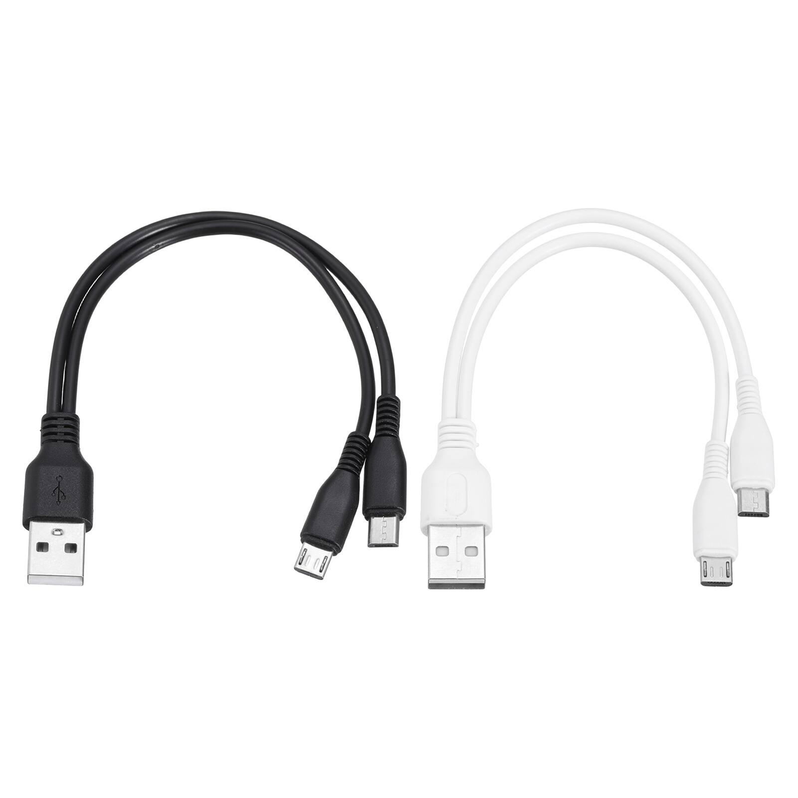 Unique Bargains - Dual Micro USB Splitter Charge Cable, USB A to 2 Micro USB, 0.7ft, 5V 2A, 2pcs - for Phone/Power Bank/Tablet - Black, White