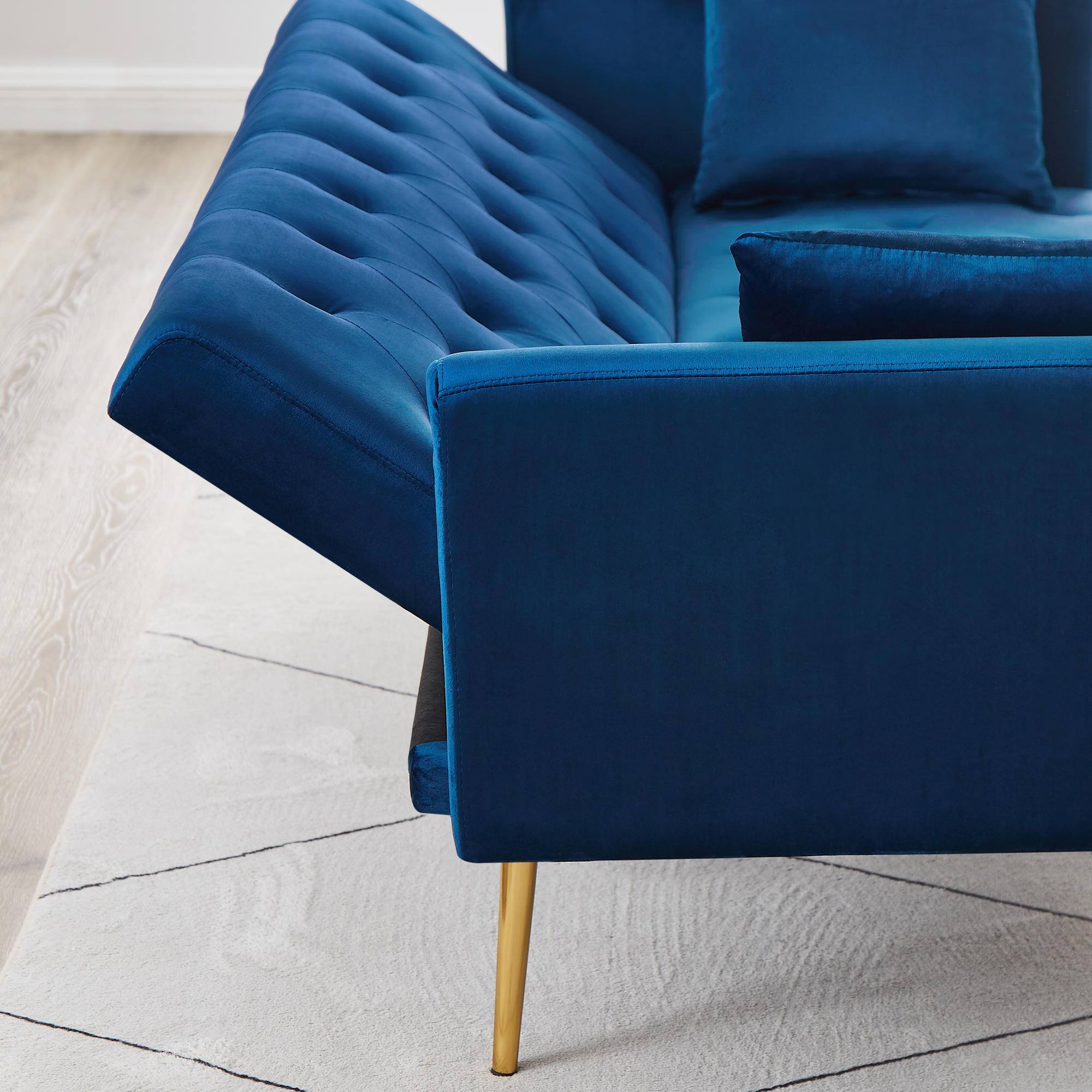 Alt View 6. Meqiodas - Convertible Sofa Bed Modern Futon Set, Velvet Foldable Reclining Loveseat, Three Adjustment Angles, Easy Assembly - BLUE.