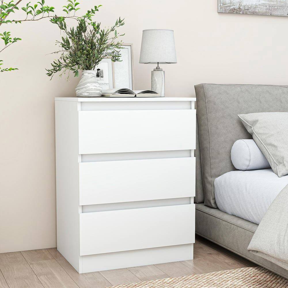 Alt View 8. Kadyn - Bedside Nightstand, Sleek White Design, Ample Storage, Waterproof Top, Smooth Rolling Drawers - White 3-Drawer.