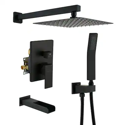 Front. Boyel Living - Wall Mount Single-Handle 1-Spray Tub and Shower Faucet with Handheld Shower in Matte Black - 10 Inch (Valve Included) - Matte Black.