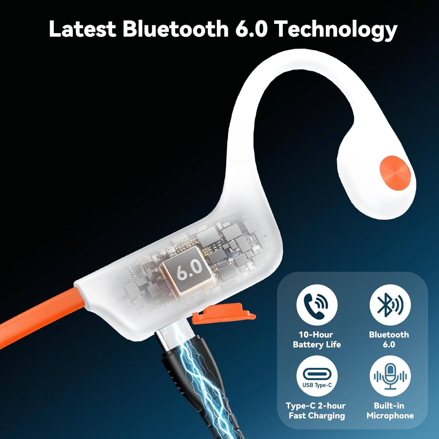Latest Bluetooth 6.0 Technology

- 10-Hour Battery Life
- Bluetooth 6.0
- USB Type-C
- 2-hour Built-in Fast Charging
- Microphone