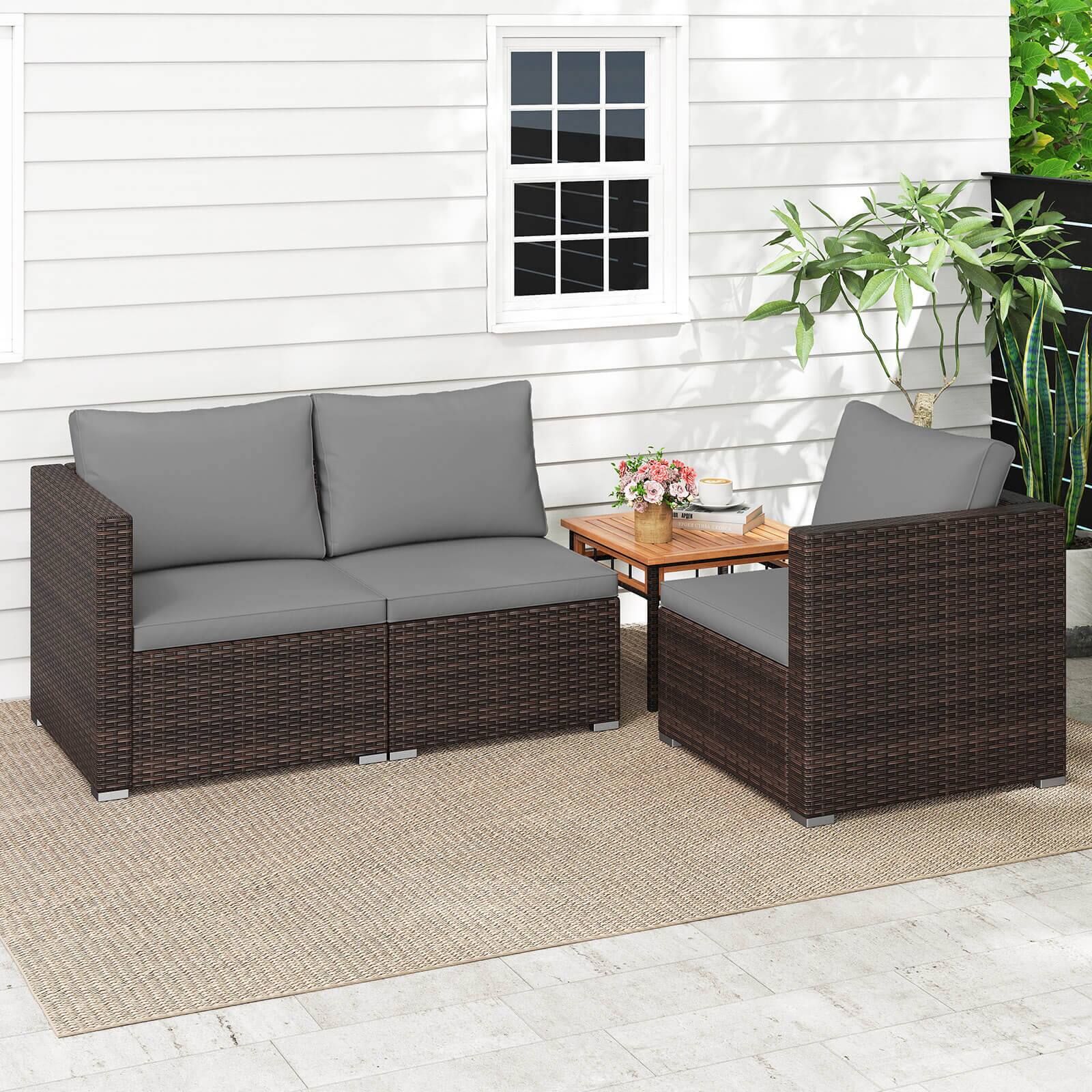 Alt View 5. Costway - Costway 3PCS Patio Sectional Sofa Set with Right Arm Sofa & Left Arm Sofa, Soft Cushions - Gray + Mix Brown.