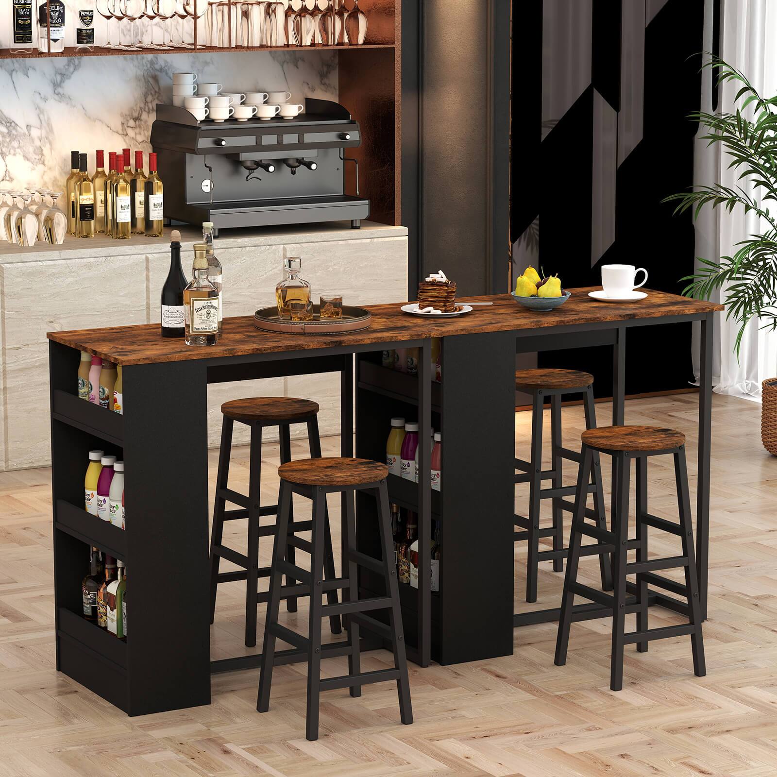 Left. Costway - Costway 3 Pieces Bar Table Set Industrial Counter Height Dining Table Set with Storage - Rustic Brown + Black.