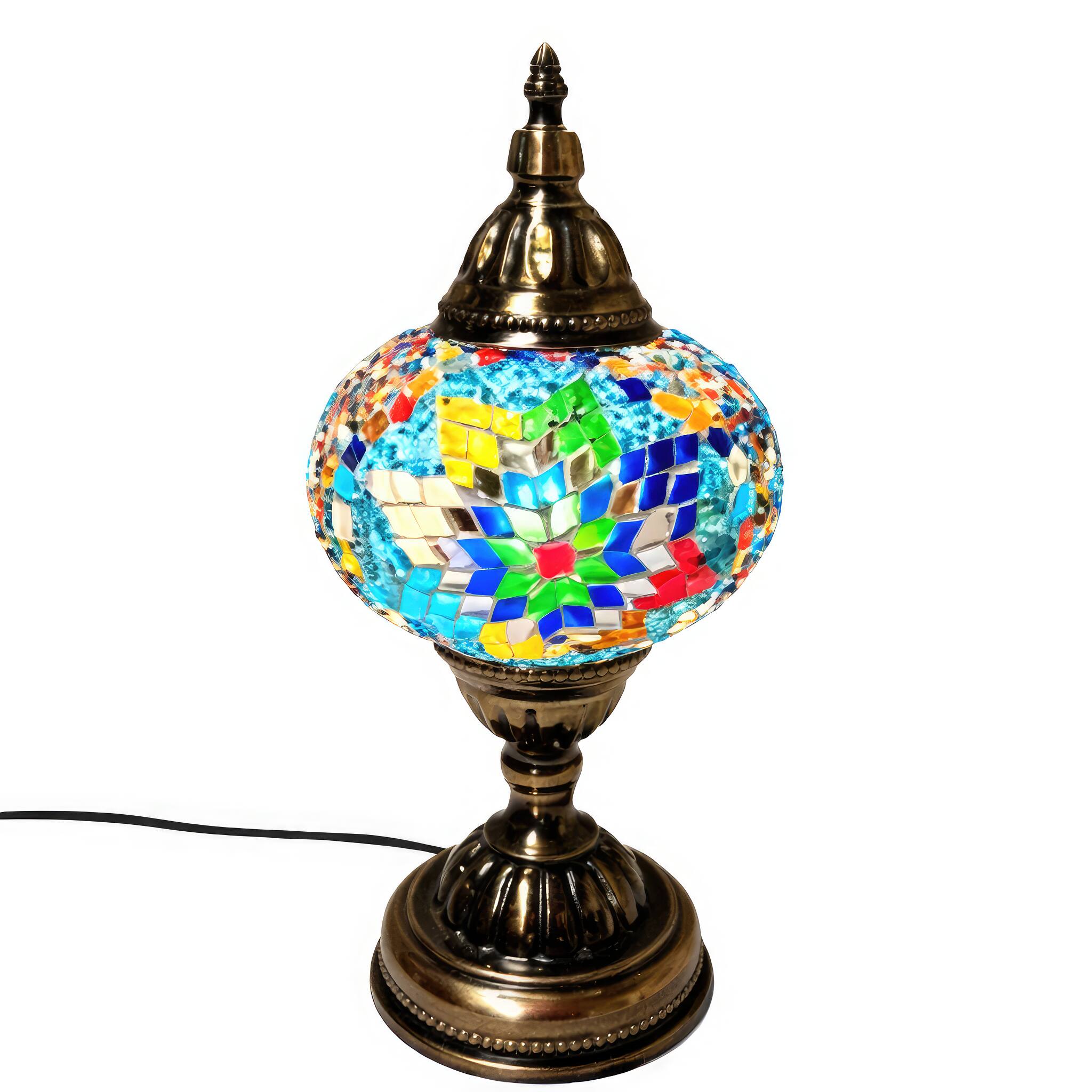 Angle. FC Design - 13"H Bronze Stand Bright Mosaic Star-Design Globe Turkish Lamp.