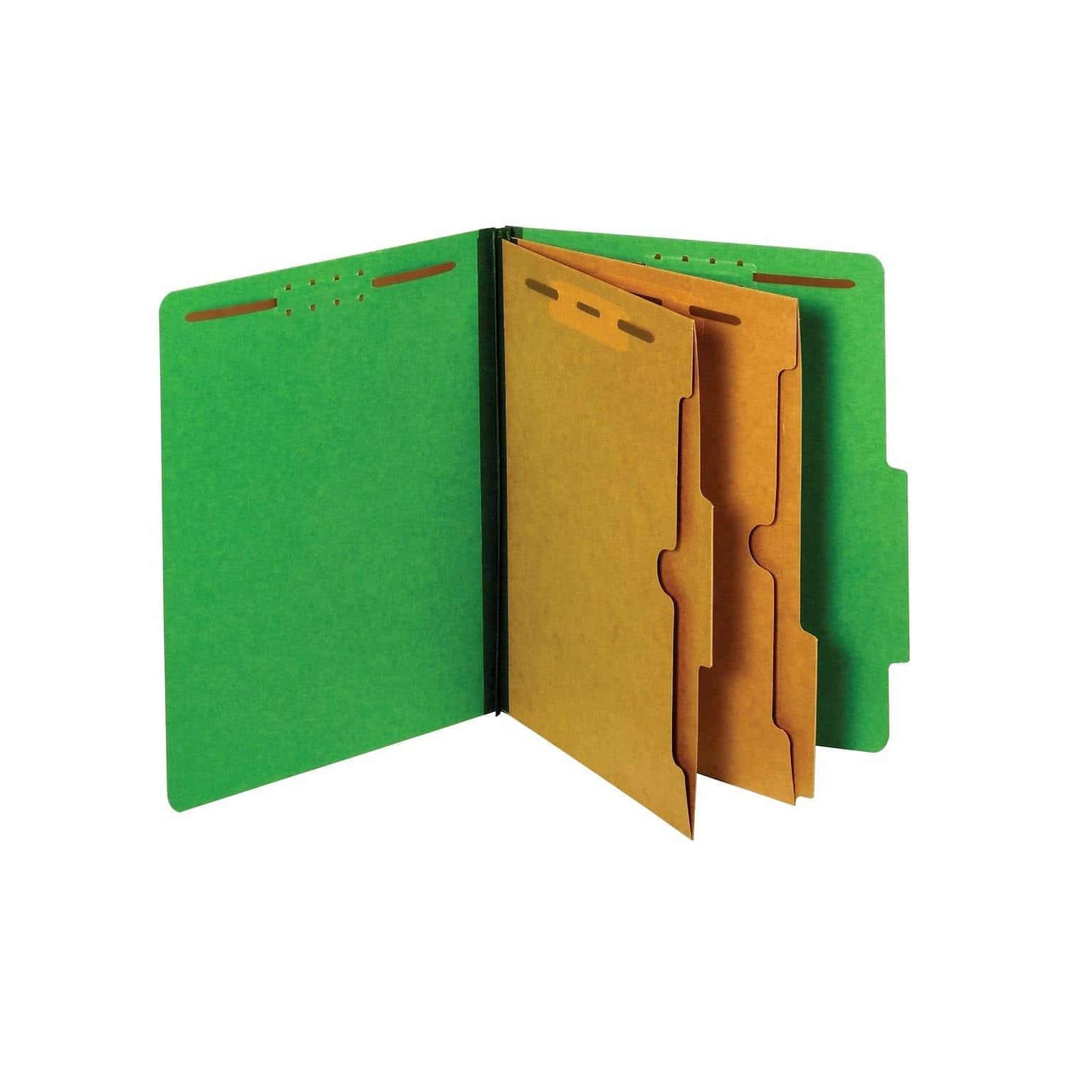 Tops Business Forms - Pressboard  Folders with Two Full-Pocket Dividers, 2.5" Expansion, 6 Fasteners, Letter Size, Dark Green, 10/Box