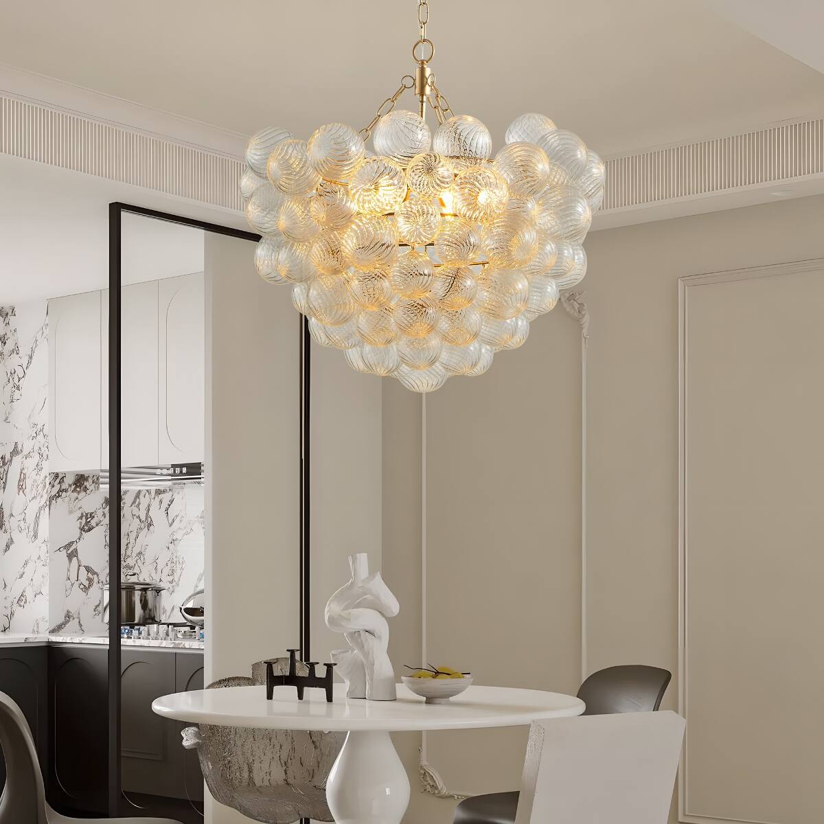 Alt View 1. Loheer - Loheer Gold Pendant Light Chandelier with Threaded Clear Glass Globe Shade, Adjustable Height.