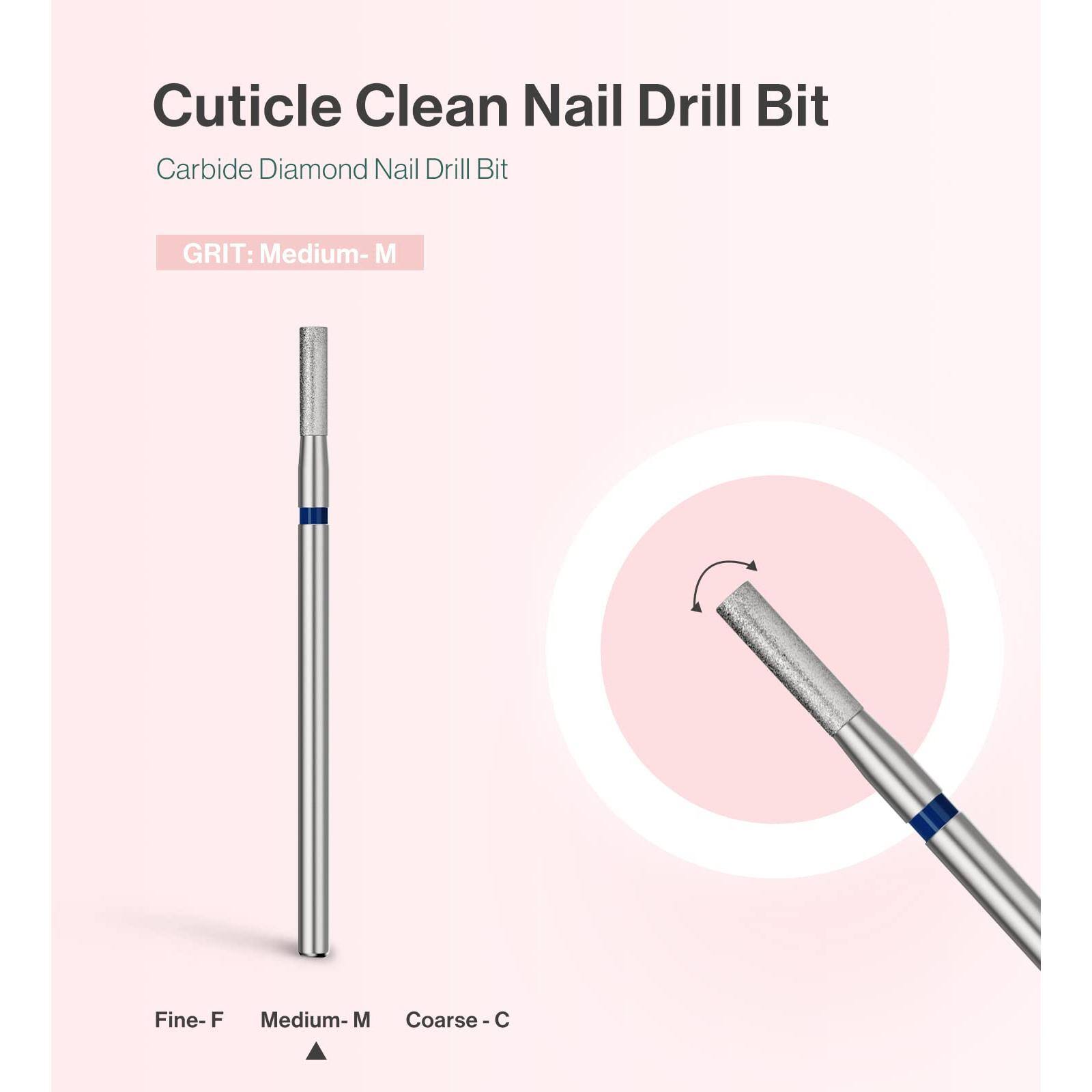 Cuticle Clean Nail Drill Bit  
Carbide Diamond Nail Drill Bit  

GRIT: Medium - M  

Fine - F  
Medium - M  
Coarse - C