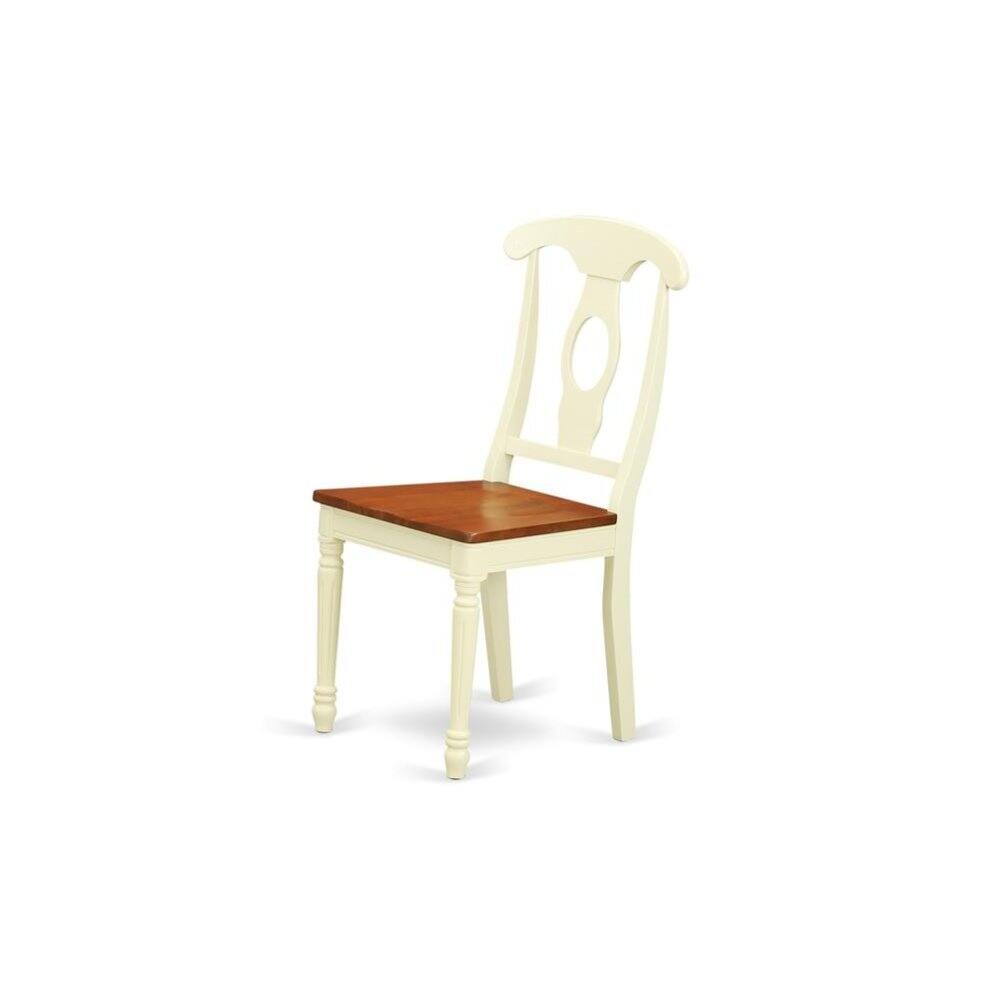 Angle. FurniFact - Elegant Wooden Dining Chair Set of 2 for Kitchen and Dining Room - Buttermilk & Cherry.