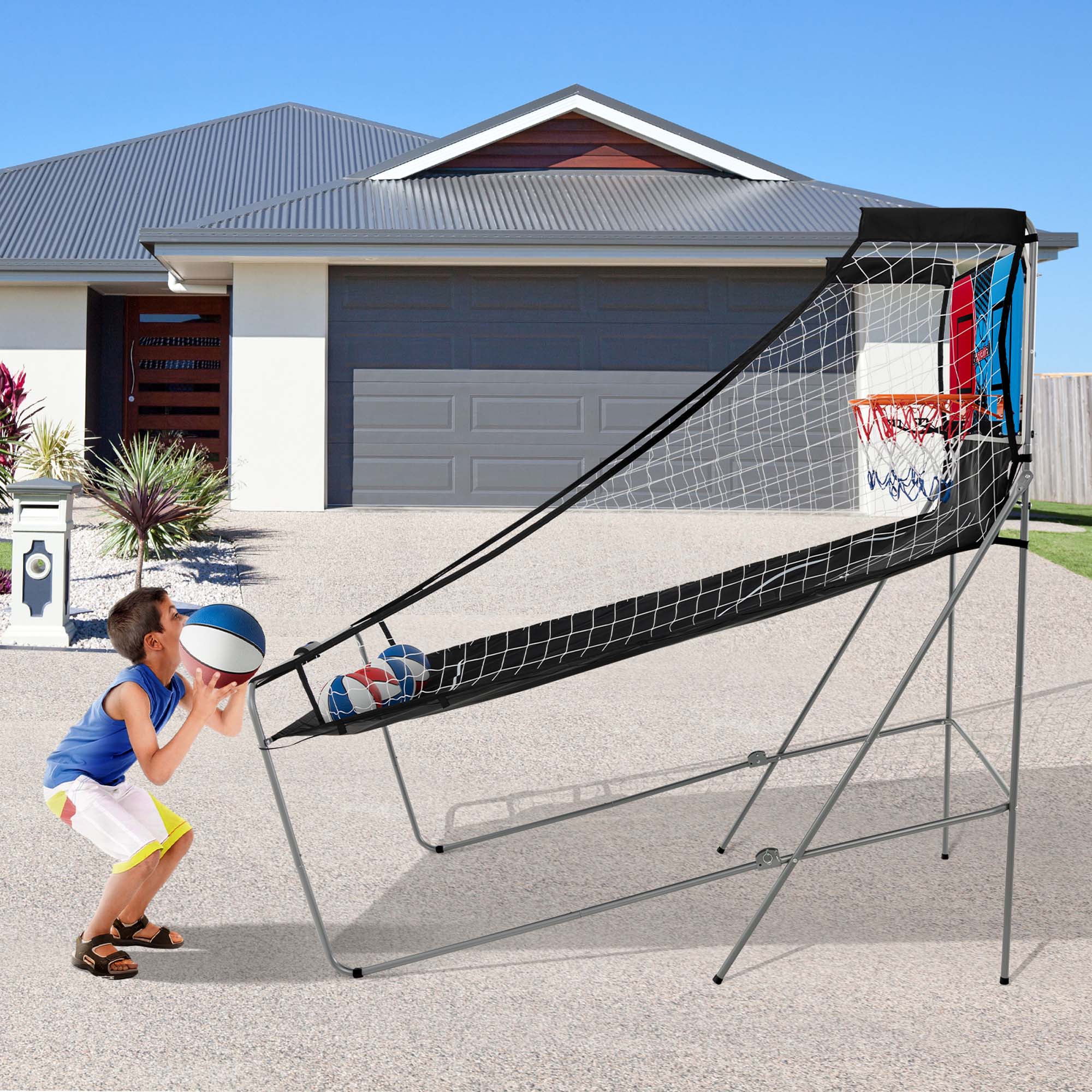 Alt View 11. Costway - Dual Shot Basketball Arcade Game with 8 Game Modes Arcade Sound Electronic Scoring - Red.