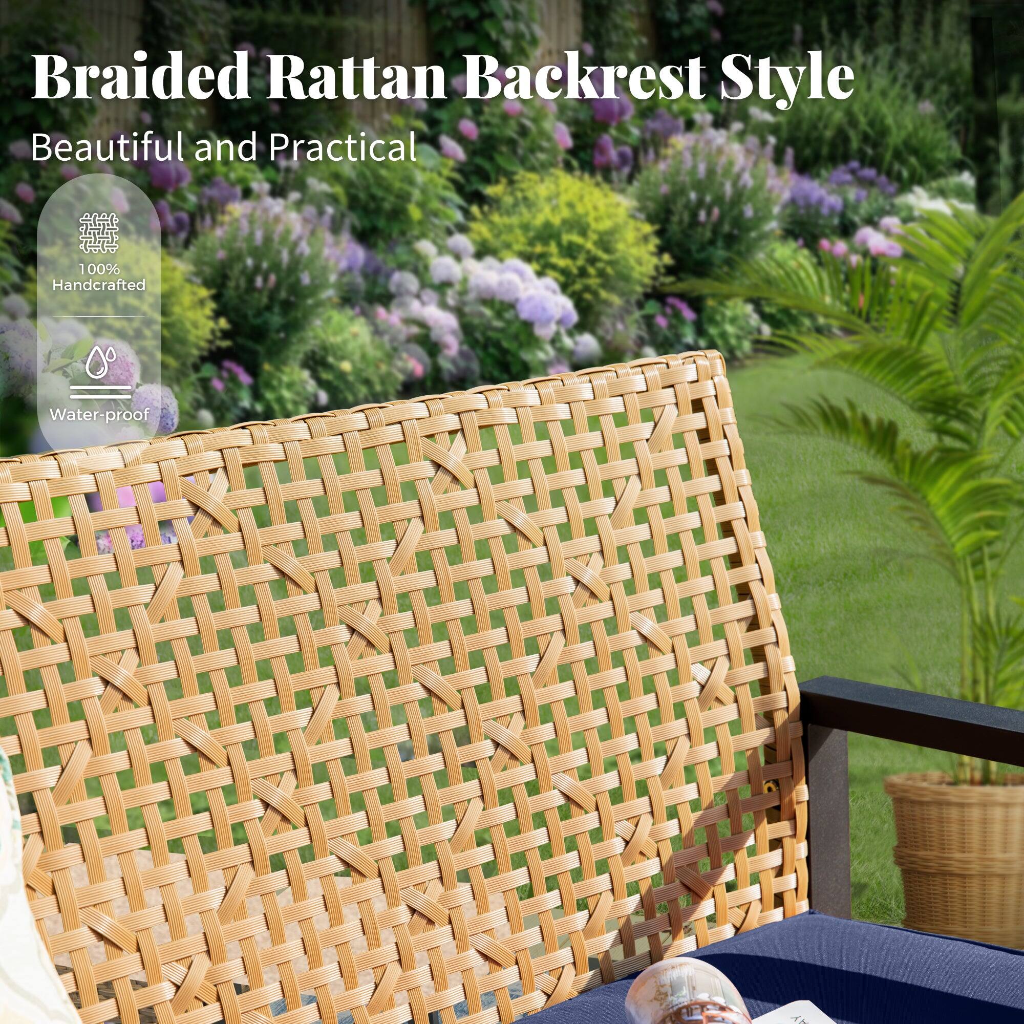 Braided Rattan Backrest Style  
Beautiful and Practical  

100% Handcrafted  
Water-proof