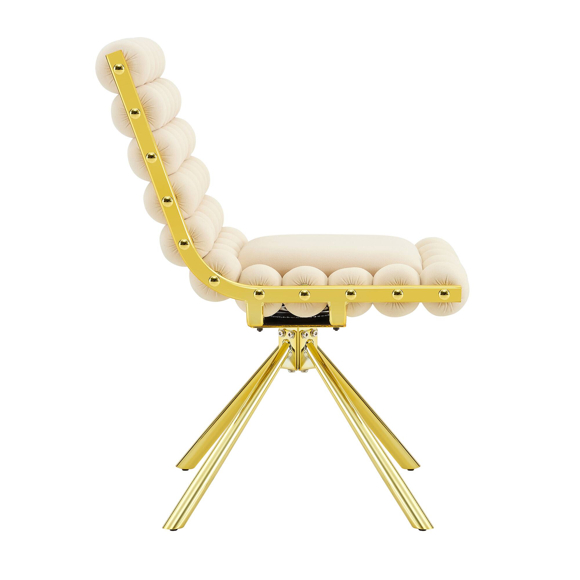 Alt View 5. Loheer - Loheer Swivel Accent Chair Cream Velvet Bubble Tufted Armless Dining Chair with Gold Metal Frame, 1.63 ft - Beige,Gold.