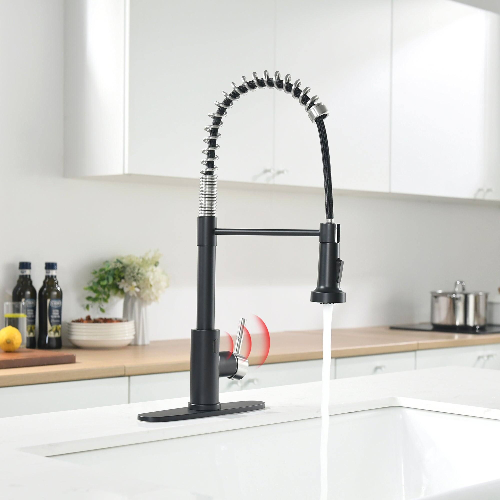 Alt View 8. Boyel Living - Black and Brushed Nickel Single Handle Touchless Pull Down Kitchen Faucet with Deckplate Included - Black & Brushed Nickel.