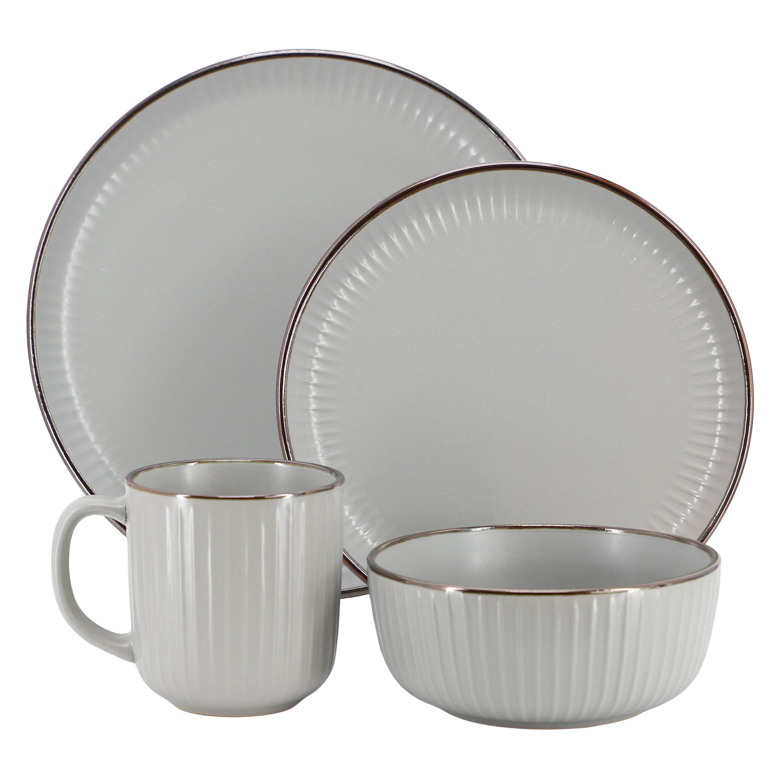 Alt View 1. Elama - Elama Leo 16 Piece Stoneware Dinnerware Set In Light Gray - Light Gray.